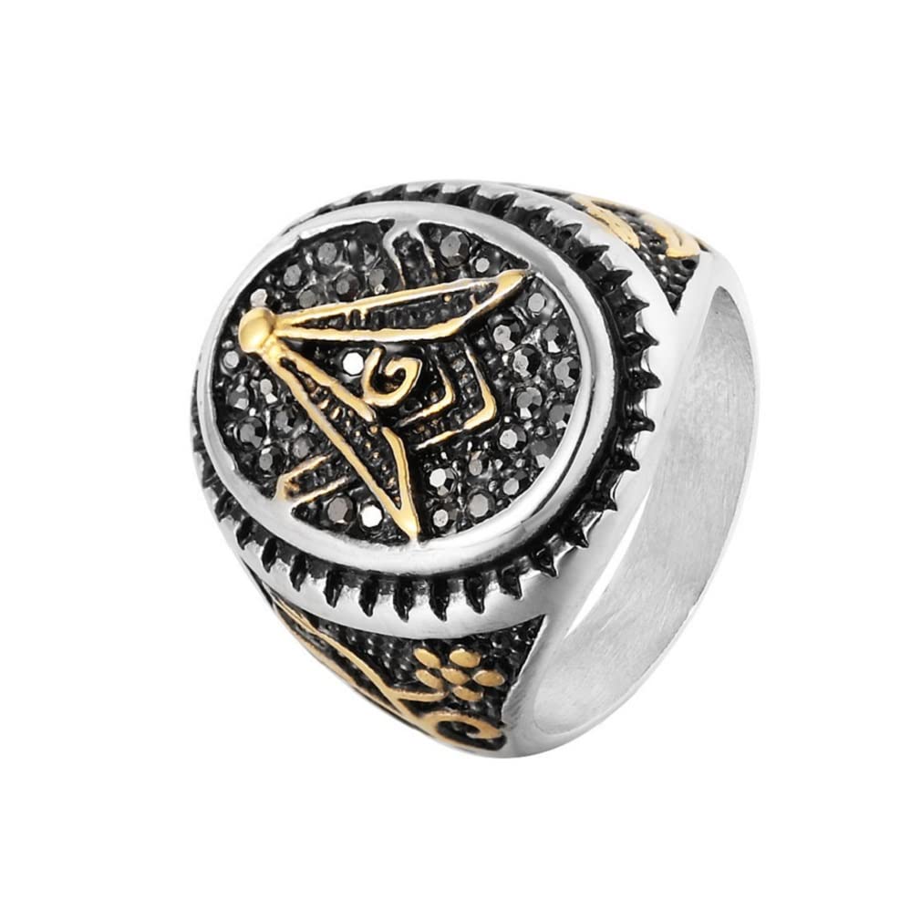 PikaLF Masonic Ring for Men - Gold Tree of Life Freemason Symbol Ring | Hip Hop Biker Jewelry | Religious Amulet & Punk Style Gift | Perfect for Masonic Ceremonies, Biker Events & Fashion Statements