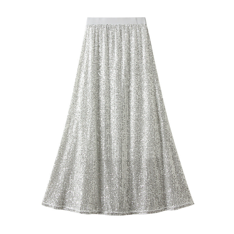 Elegant High Waist Sparkly Sequined Midi Skirt for Women - Perfect for Party, Night Out, and Special Occasions