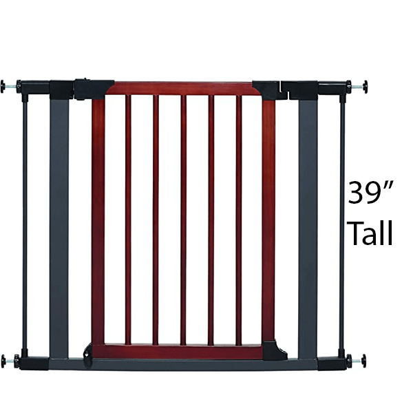MidWest Steel Pet Gate with Graphite Frame & Wooden Door - Secure Dog Gate for Stairs, Doorways & Indoor Use