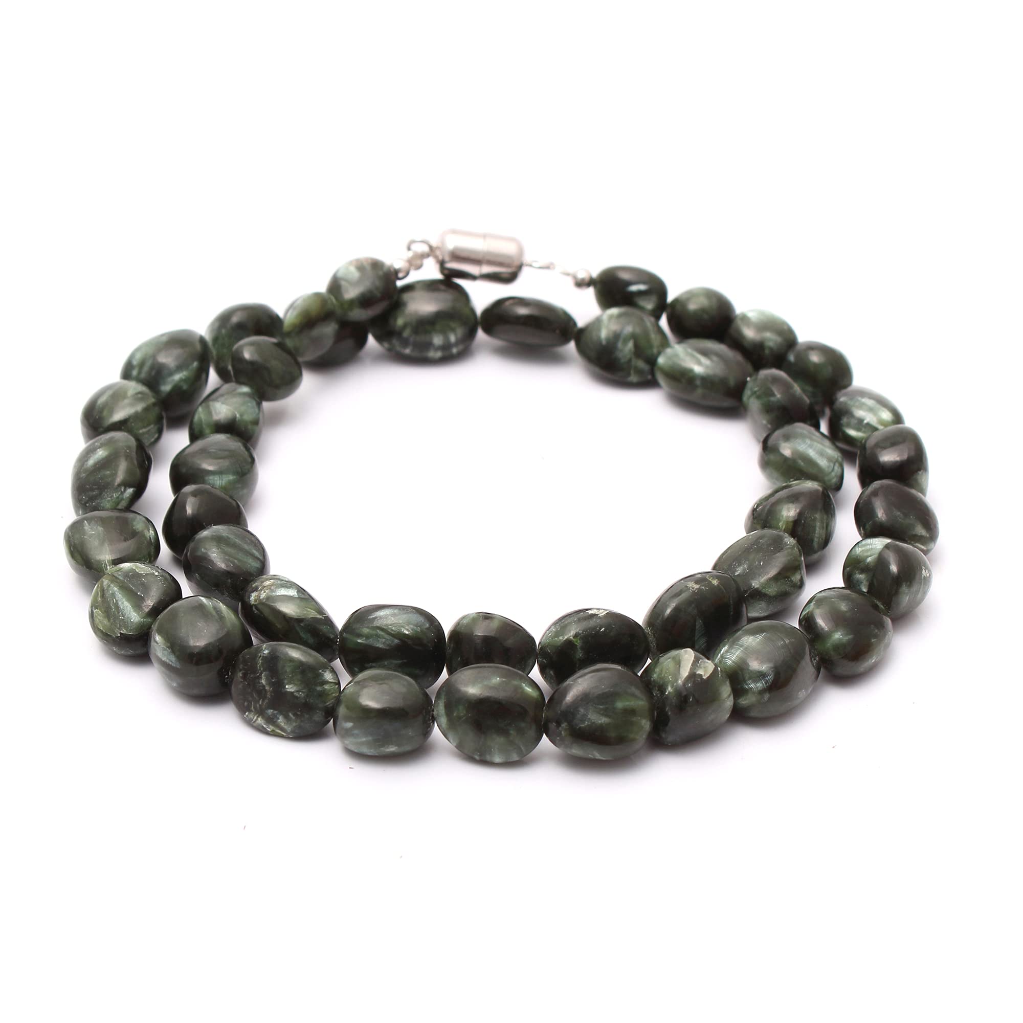 **Handmade Dark Green Seraphinite Gemstone Beaded Necklace - Smooth Tumbled Seraphinite Jewelry for Women - Spiritual Healing & Elegant Fashion Accessory**    *(Perfect for Meditation, Energy Healing, Boho Chic Outfits & Special Occasions)*