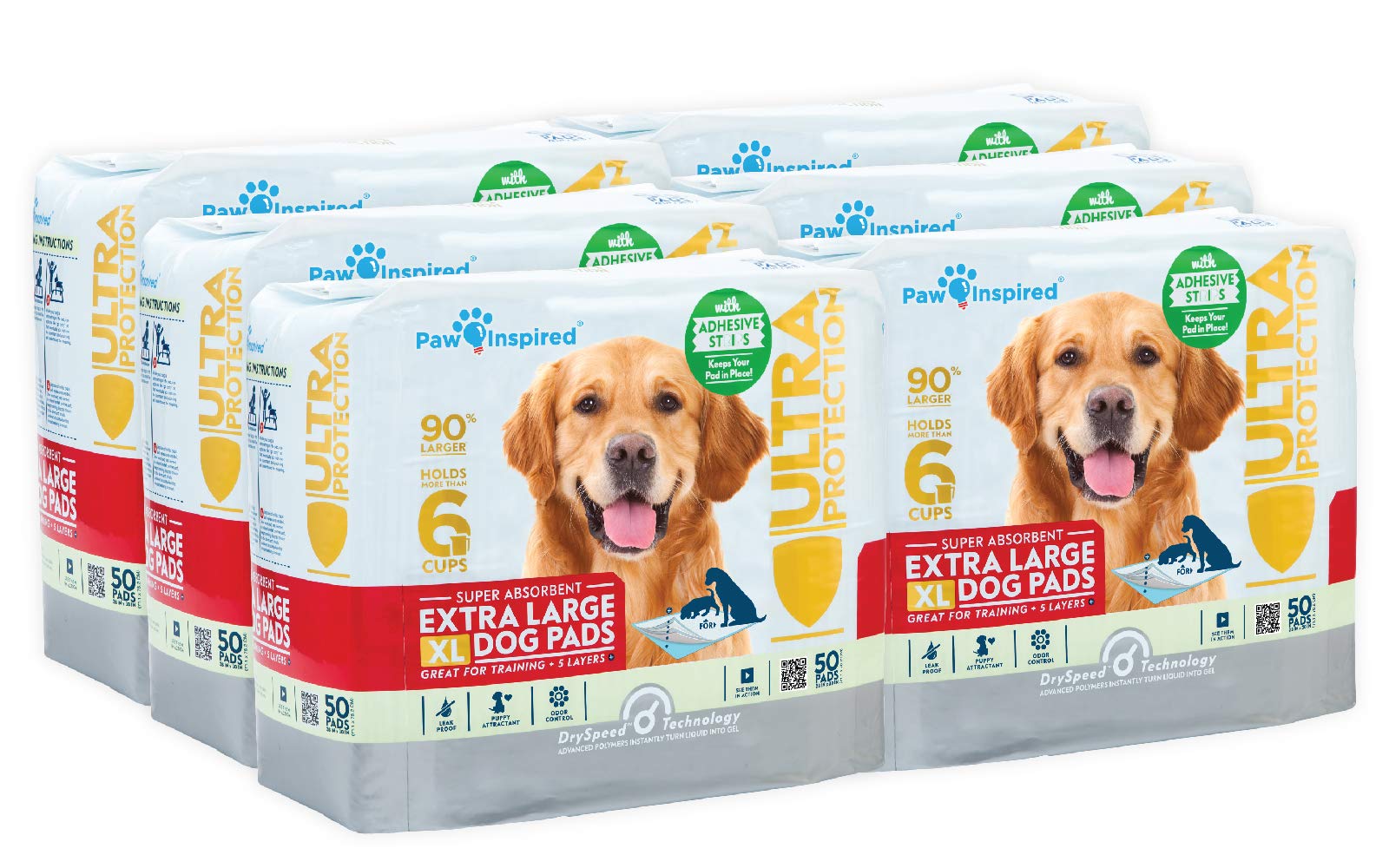 Extra Large 28”x30” Puppy Pads with Adhesive Strips - 300 Count Bulk Dog Potty Training Pads | Super Absorbent Leakproof Pee Pads for Puppies & Adult Dogs | Ideal for House Training, Crate Lining & Travel Use