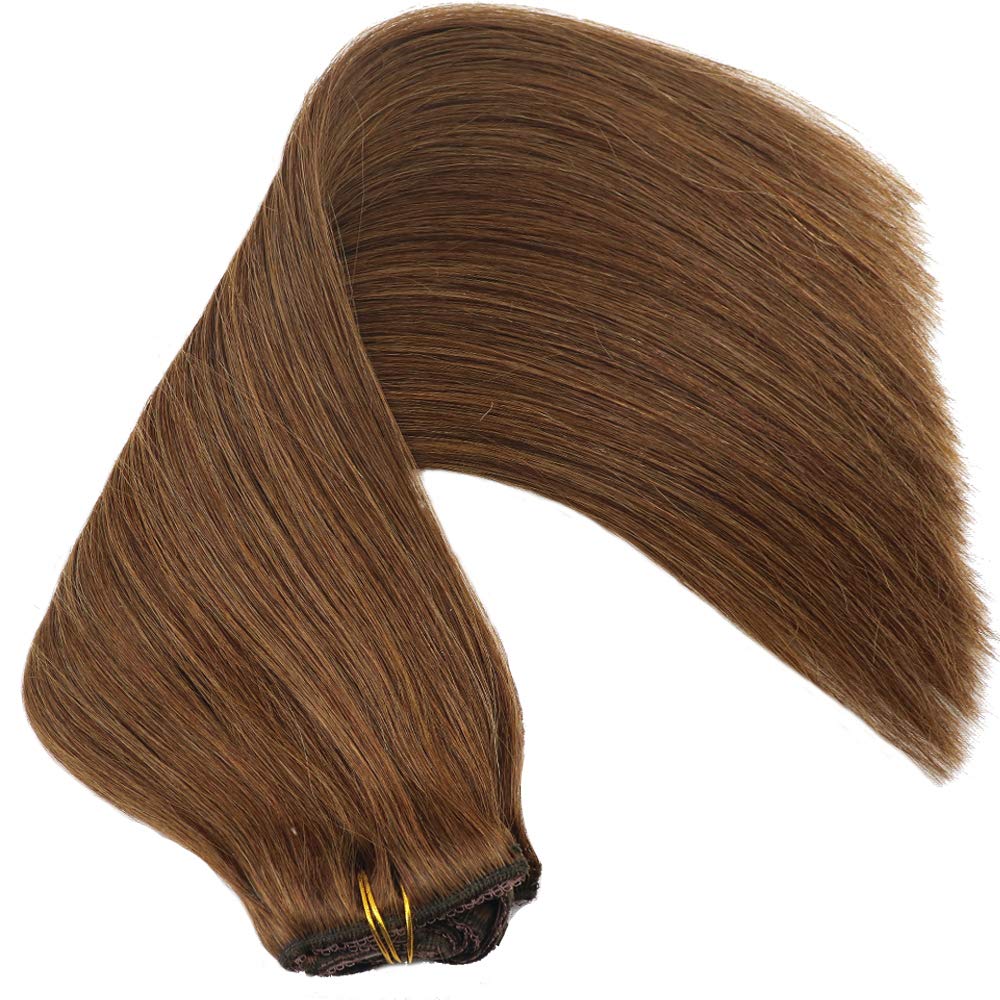 20 Inch Chocolate Brown Remy Human Hair Extensions – 120g Double Wefted Lace Clip-Ins with Thick Ends & Silky Soft Straight Texture | Perfect for Volume, Length & Styling for Parties, Weddings & Daily Wear