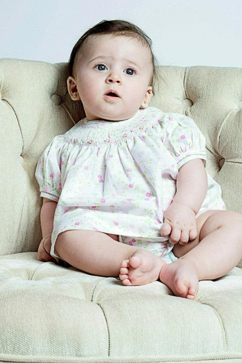Baby Girl Hand Smocked Floral Bishop Dress - Elegant Church & Special Occasion Outfit for Infants & Toddlers