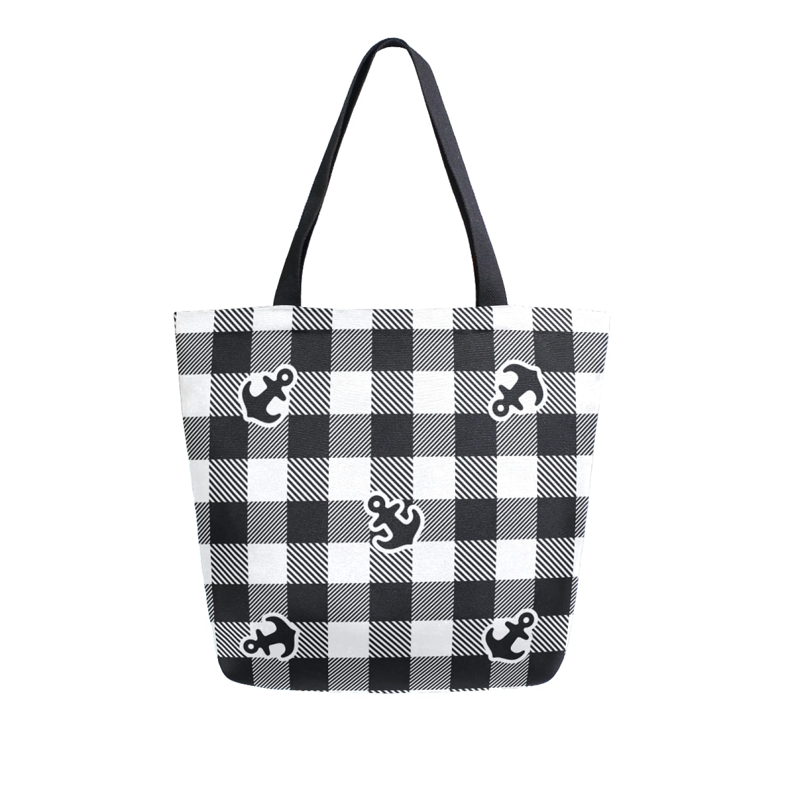 Stylish Women's Tote Bag with Top Handle & Shoulder Strap - Anchor Tartan Plaid Checked Design in Washed Canvas - Perfect for Work, Travel & Everyday Use (9ya1l)