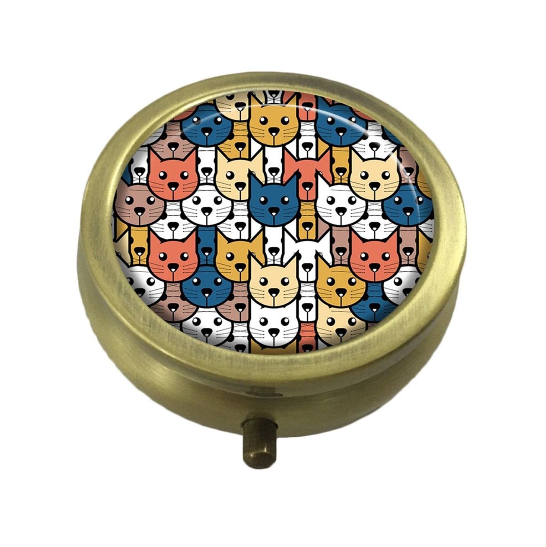 Custom Cat Face Round Pill Box - Stylish Tablet Holder & Purse Organizer for Travel, Work, and Daily Use