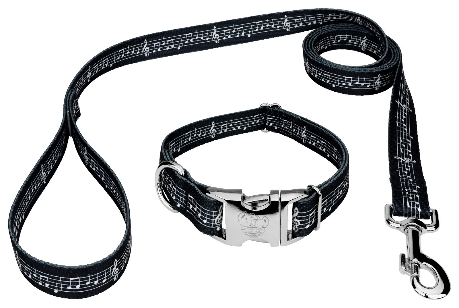 Country Brook Petz - Premium Sheet Music Dog Collar and Leash Set - Geek Chic Collection with 4 Musical Note Designs for Music Lovers (5/8 Inch, Small) - Perfect for Concerts, Music Festivals & Themed Pet Events
