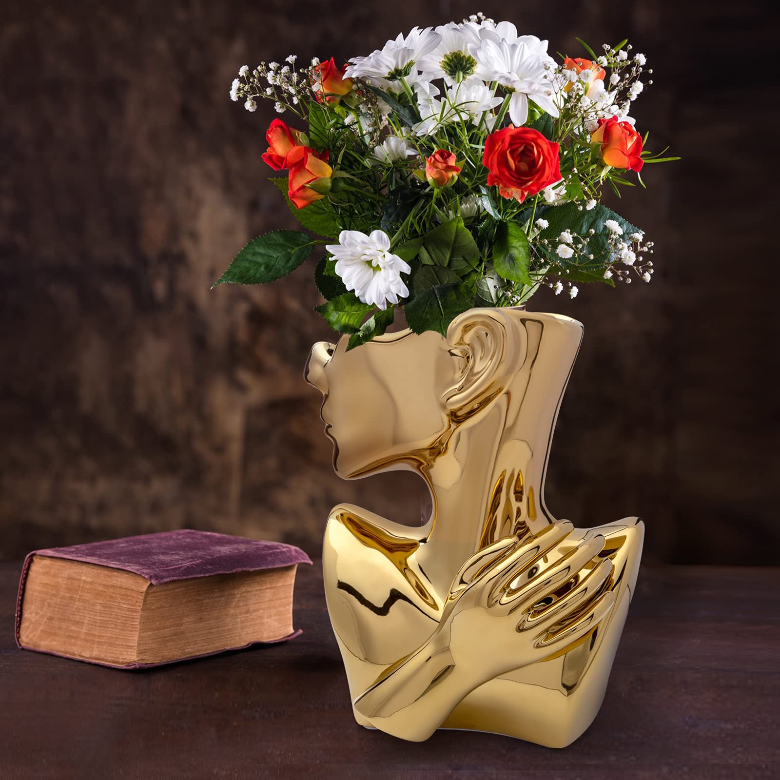 Notakia Gold Succulent Planter Bust Vase - Small Face Head Planter for Cactus & Succulents - Unique Home Decor Indoor Plant Pot - Perfect for Office Desk, Living Room & Gift Ideas