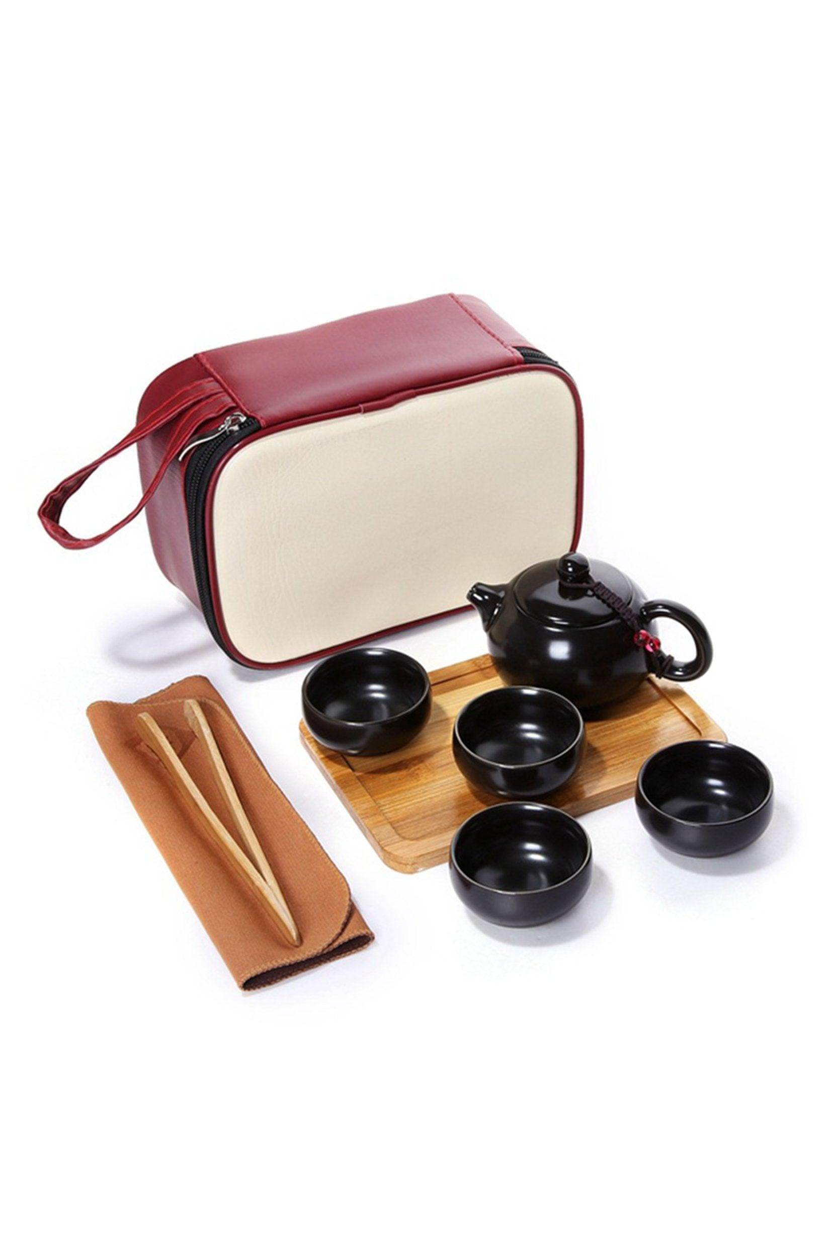 Premium Chinese Kung Fu Tea Set - Handcrafted Ceramic Teapot with Wooden Tea Tray & Travel Case | Traditional Oriental Tea Ceremony Gift | Perfect for Home, Office & Travel Tea Brewing (CGF0202)