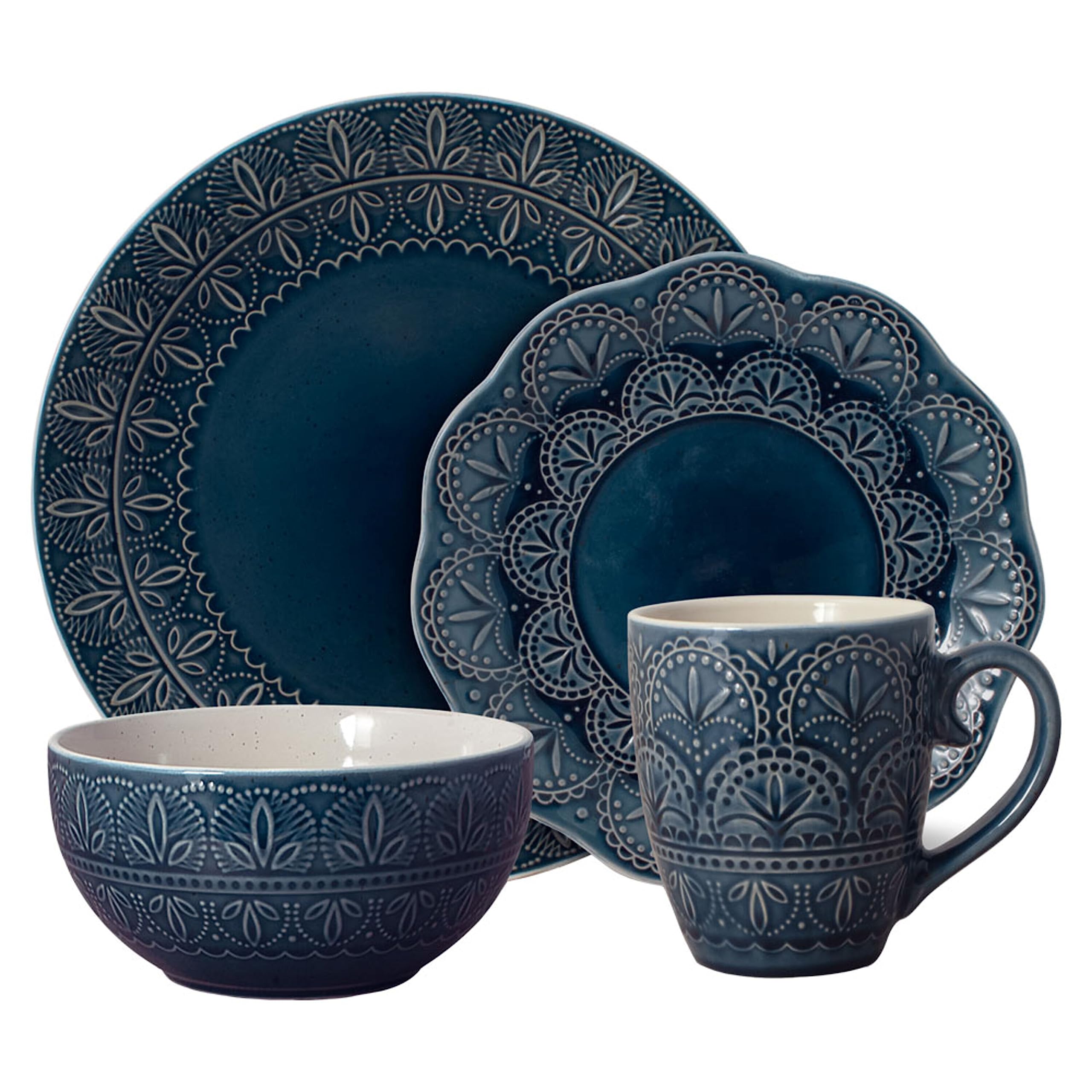 Pfaltzgraff Havana 16-Piece Dinnerware Set in Blue - Elegant Tableware for Casual Dining, Entertaining & Everyday Use