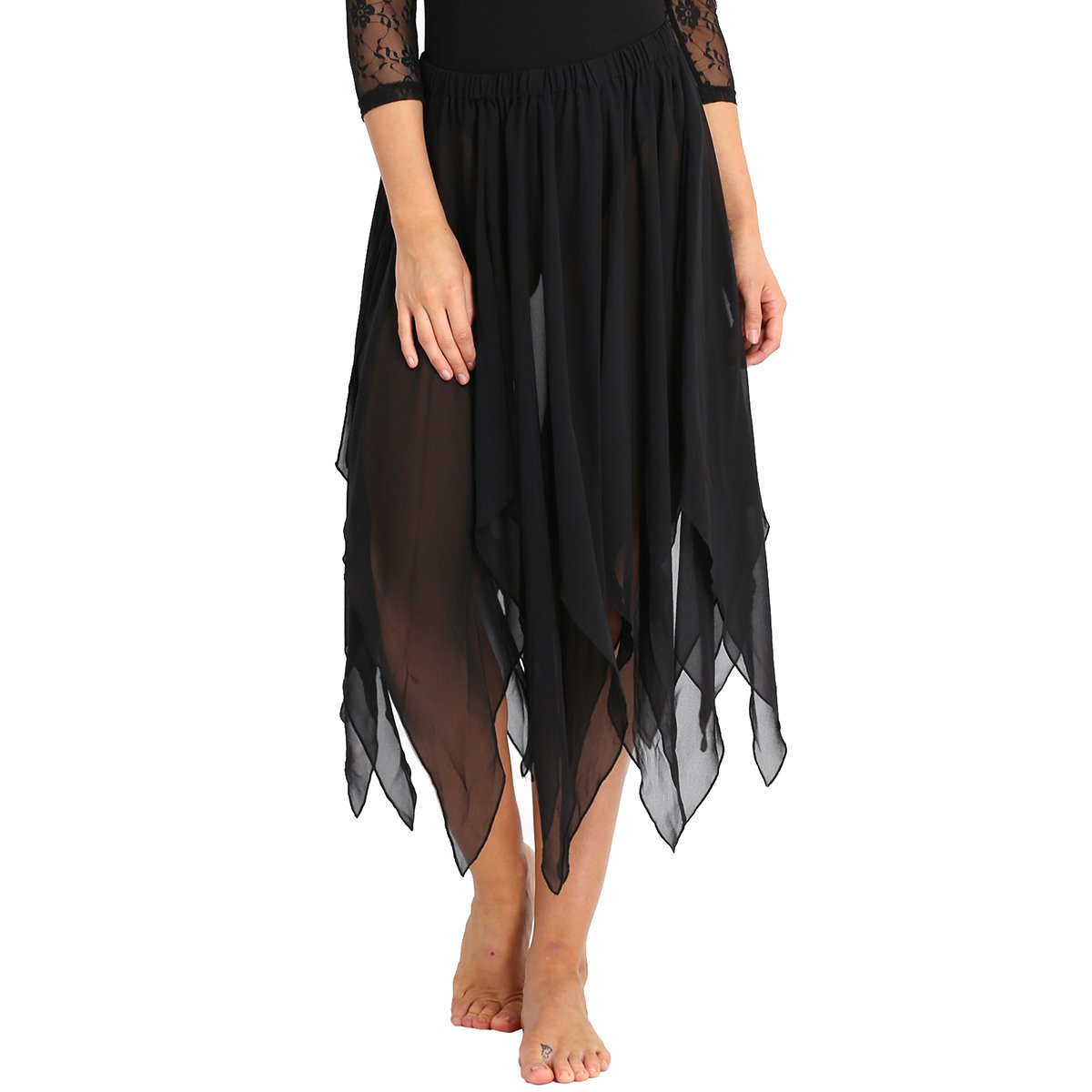 TiaoBug Women's Asymmetric Belly Dance Skirt - 13 Panel Chiffon Flowy Skirt for Professional Performances & Dance Classes