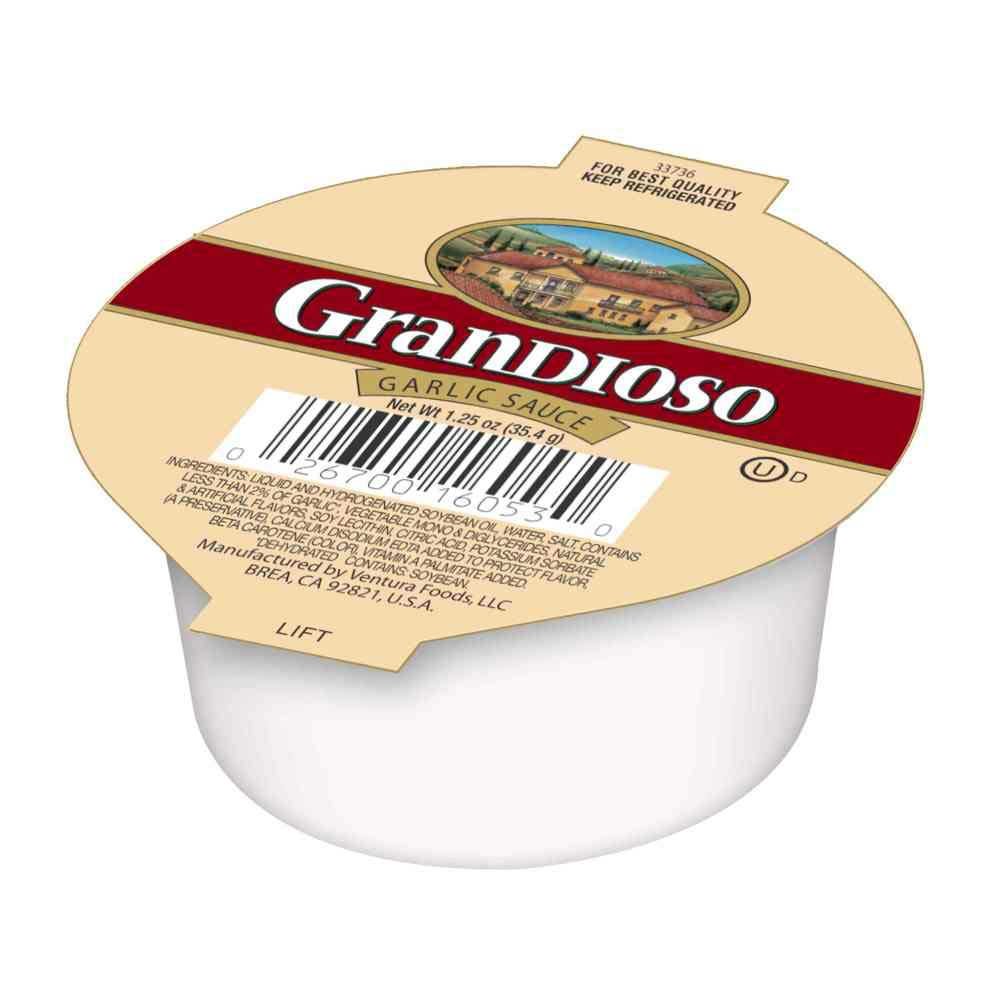 Grandioso Liquid Garlic Sauce - 0.07 Pound Cup (128 per Case) | Premium Garlic Condiment for Cooking, Grilling & Seasoning | Perfect for Restaurants, Catering & Home Chefs