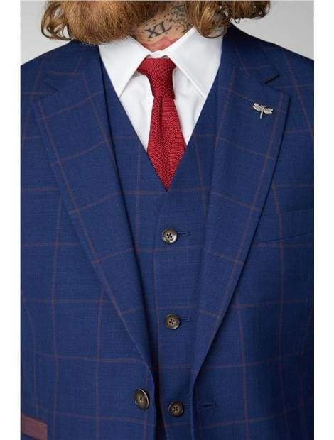 Gibson London Regent Navy & Burgundy Check 3-Piece Suit for Men | Premium Wool Business Attire | Perfect for Weddings, Office & Formal Events