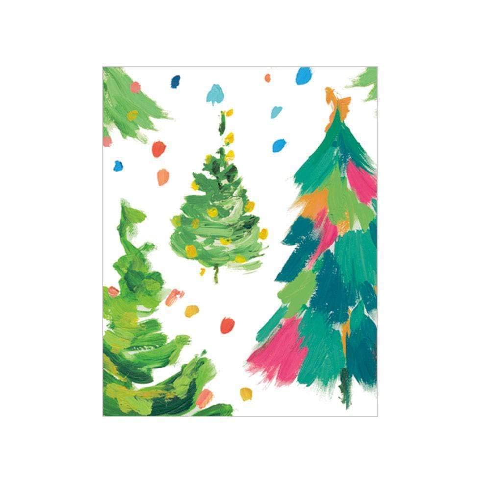 Elegant Caspari Brushstroke Trees Mini Greeting Cards Set - 4 Hand-Painted Design Cards with Envelopes for Thank You Notes, Wedding Invitations & Holiday Gifts