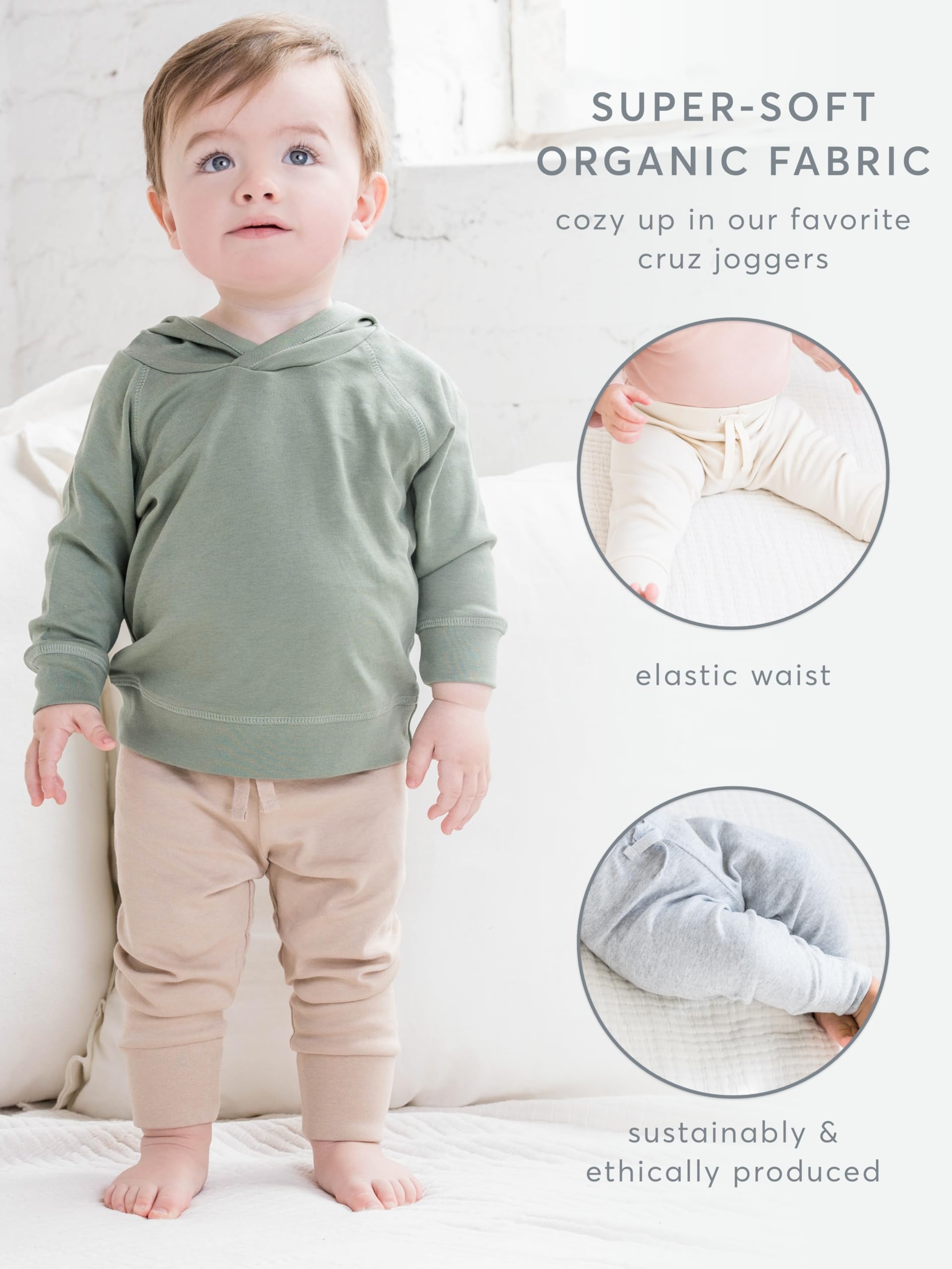 Organic Cotton Baby Jogger Pants - Soft & Comfortable Cruz Joggers for Kids & Toddlers - Playtime, Daycare & Everyday Wear