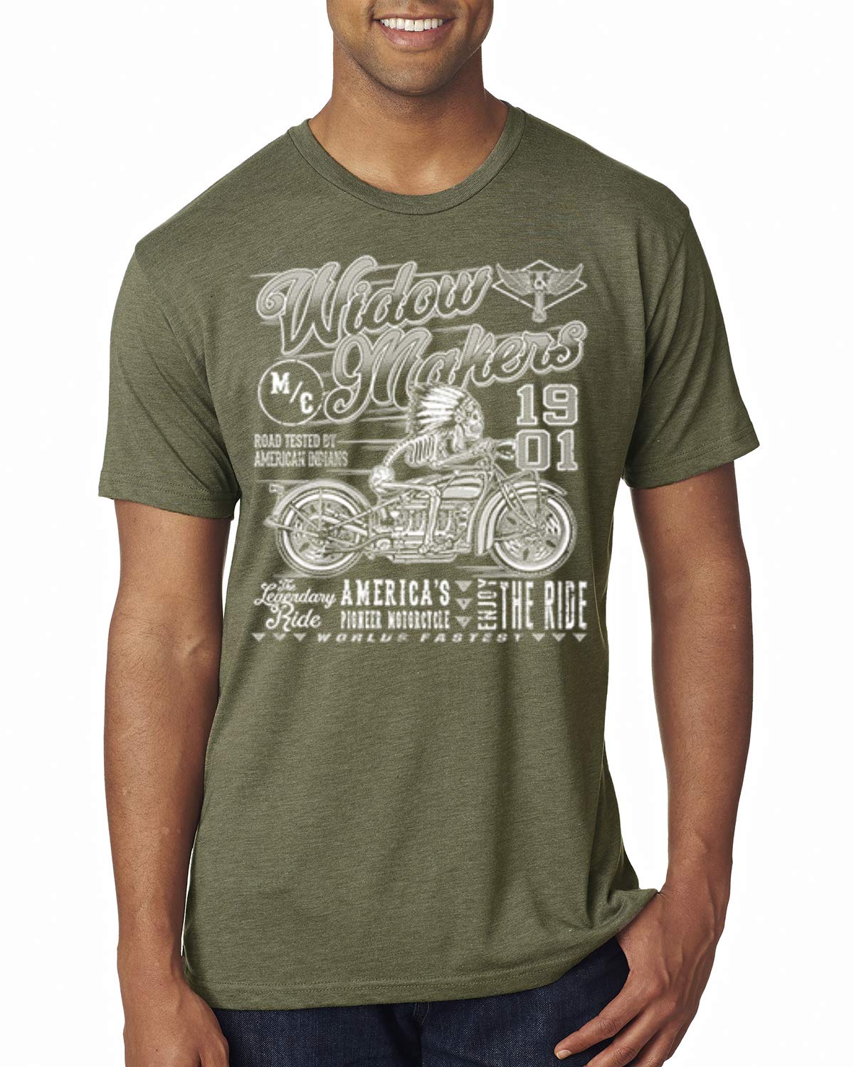 1901 Widow Makers Skeleton Motorcycle Cars and Trucks Men's Premium Tri-Blend T-Shirt | Vintage Biker Graphic Tee for Motorcycle Enthusiasts | Perfect for Riding, Car Shows & Casual Wear