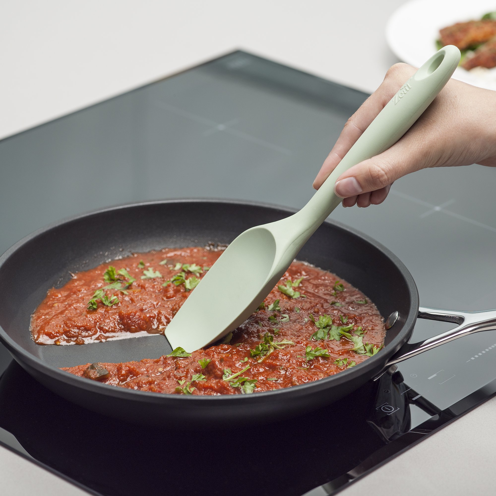 Zeal Non-Stick Silicone Cooking Utensil Set - 5-Piece Kitchen Tools with Heat-Resistant Spatula, Turner, Spoon & Tongs for Baking, Grilling, Frying (Sage Green) - Perfect for Nonstick Cookware & Everyday Cooking