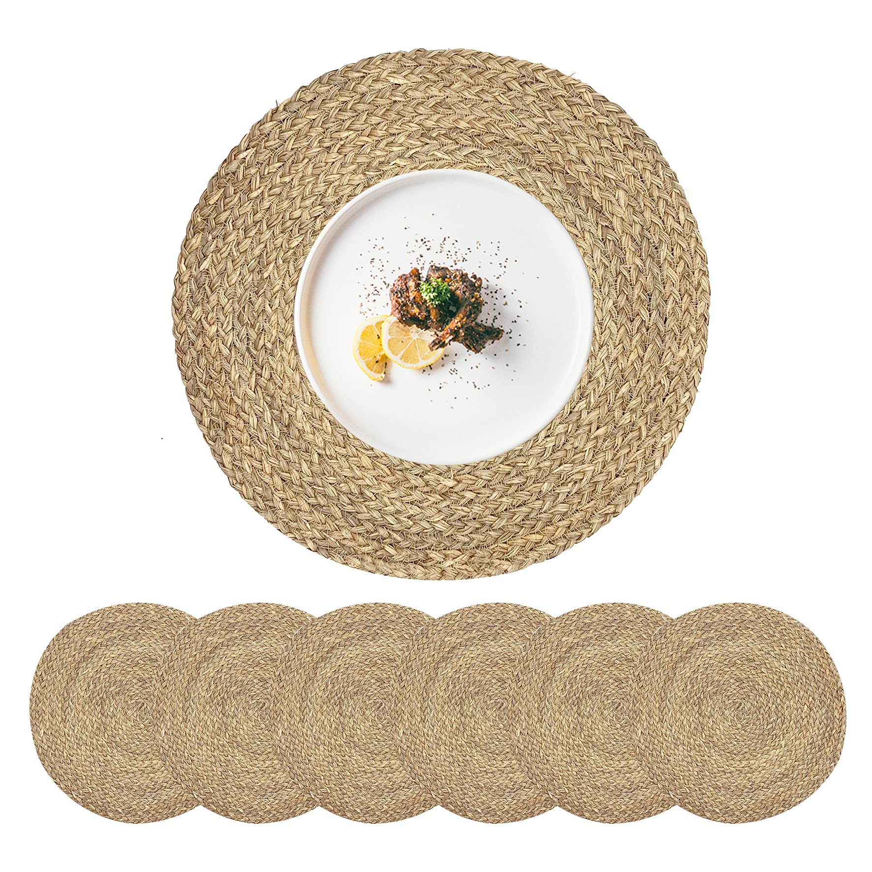 Natural Straw Woven Placemats Set of 6 - 14.17