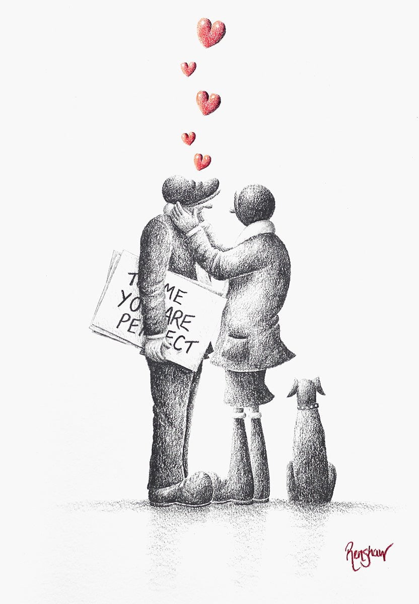 Actually... I Love You Too Original Sketch Art Print - Romantic Gift for Couples, Valentine's Day Present, Home Decor for Bedroom & Living Room