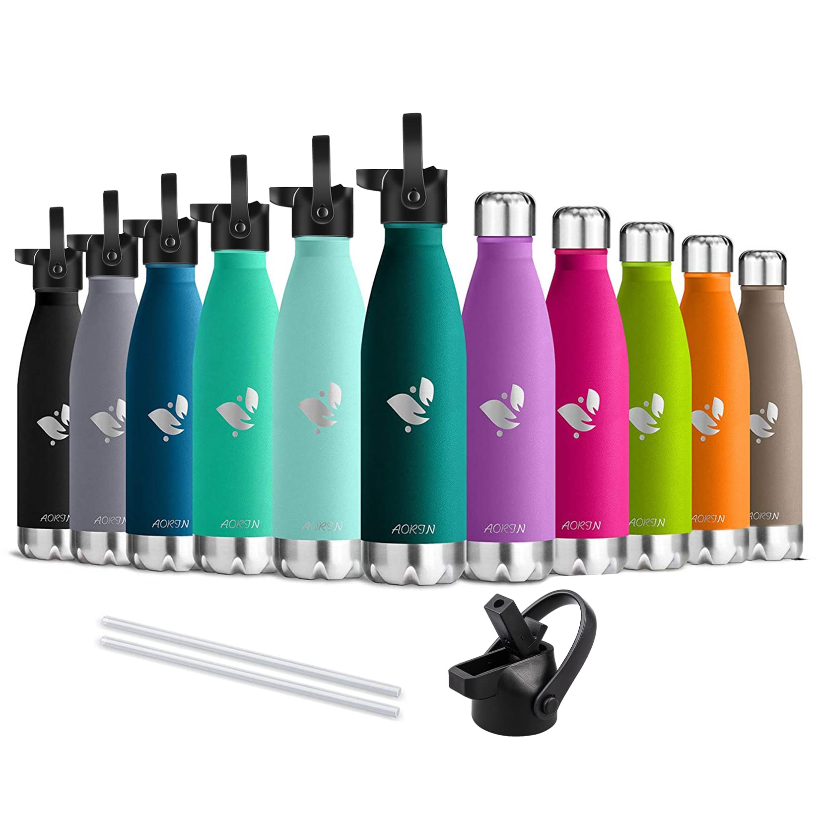AORIN Stainless Steel Double Wall Vacuum Insulated Water Bottle - 350ml/500ml/750ml - Powder Coated, Scratch Resistant, Leak Proof, Easy to Clean - Perfect for Gym, Hiking, Travel & Office Use