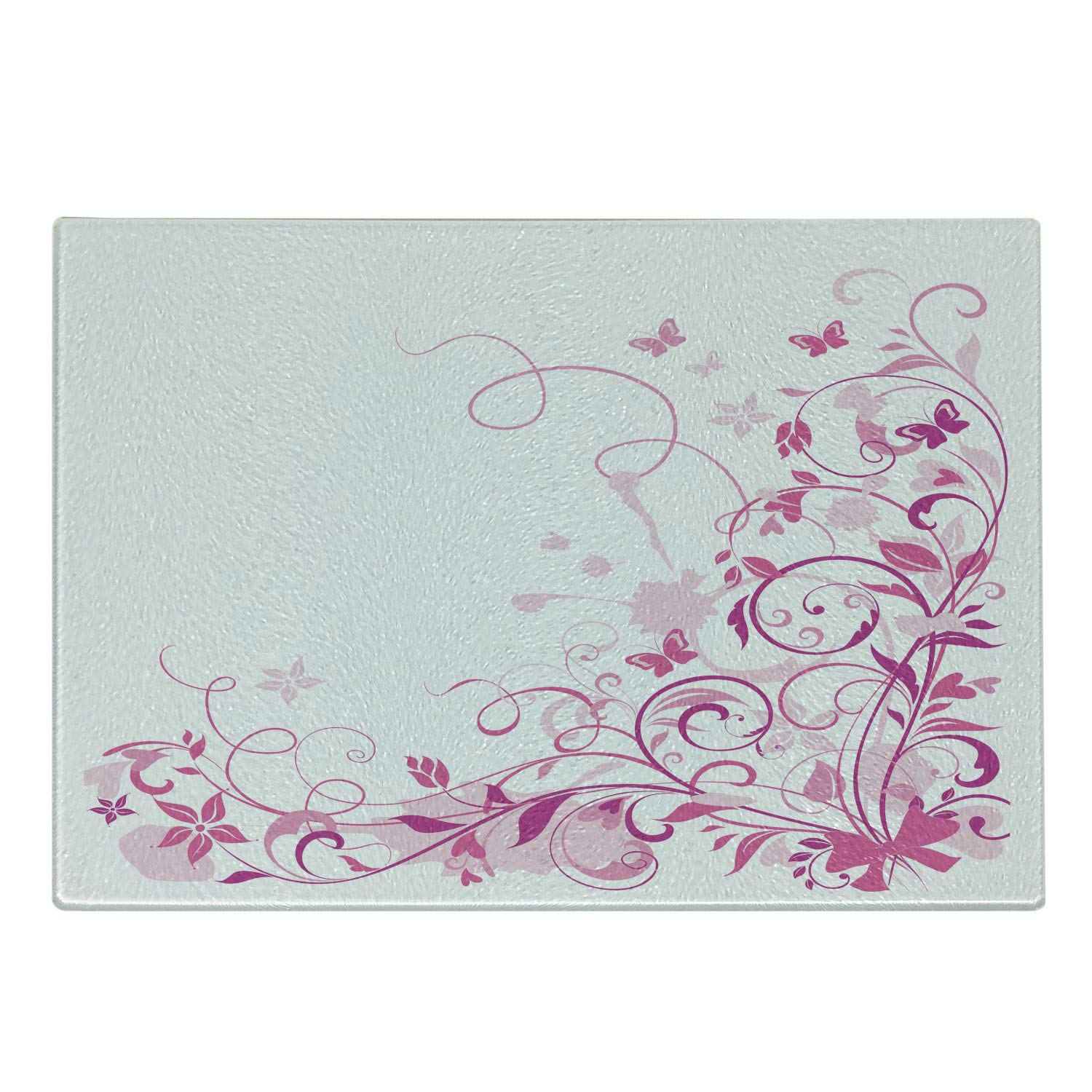 Ambesonne Rose Tempered Glass Cutting Board - Decorative Swirling Leaves with Blossoms and Butterflies Design - Small Size Rose Pink & Magenta - Perfect for Kitchen Prep, Charcuterie Serving, and Home Decor