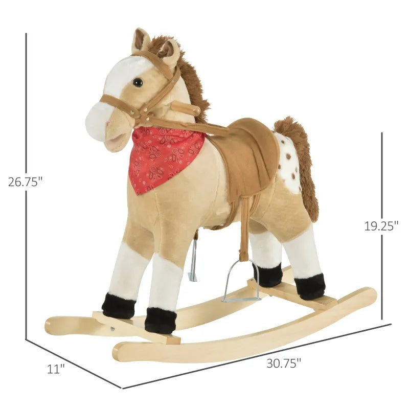 Qaba Kids Plush Ride On Rocking Horse Toy with Realistic Sounds - Soft Rocker for Toddlers 1-3 Years | Cowboy Themed Nursery Decor & Pretend Play Gift