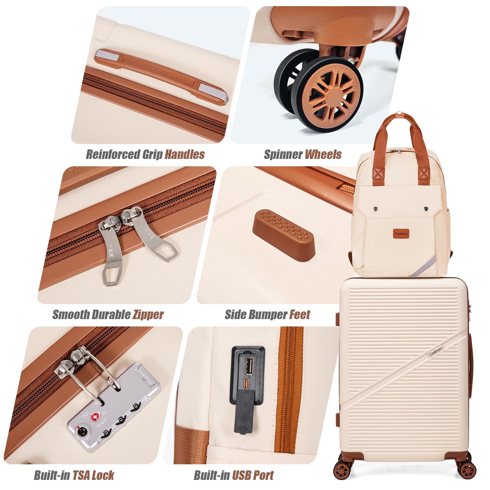 5-Piece ABS Hard Shell Luggage Set with Spinner Wheels - 22x14x9 Inch Airline Approved Carry-On & Checked Suitcases, TSA Lock, Durable Waterproof Travel Luggage for Business Trips, Family Vacations & International Travel