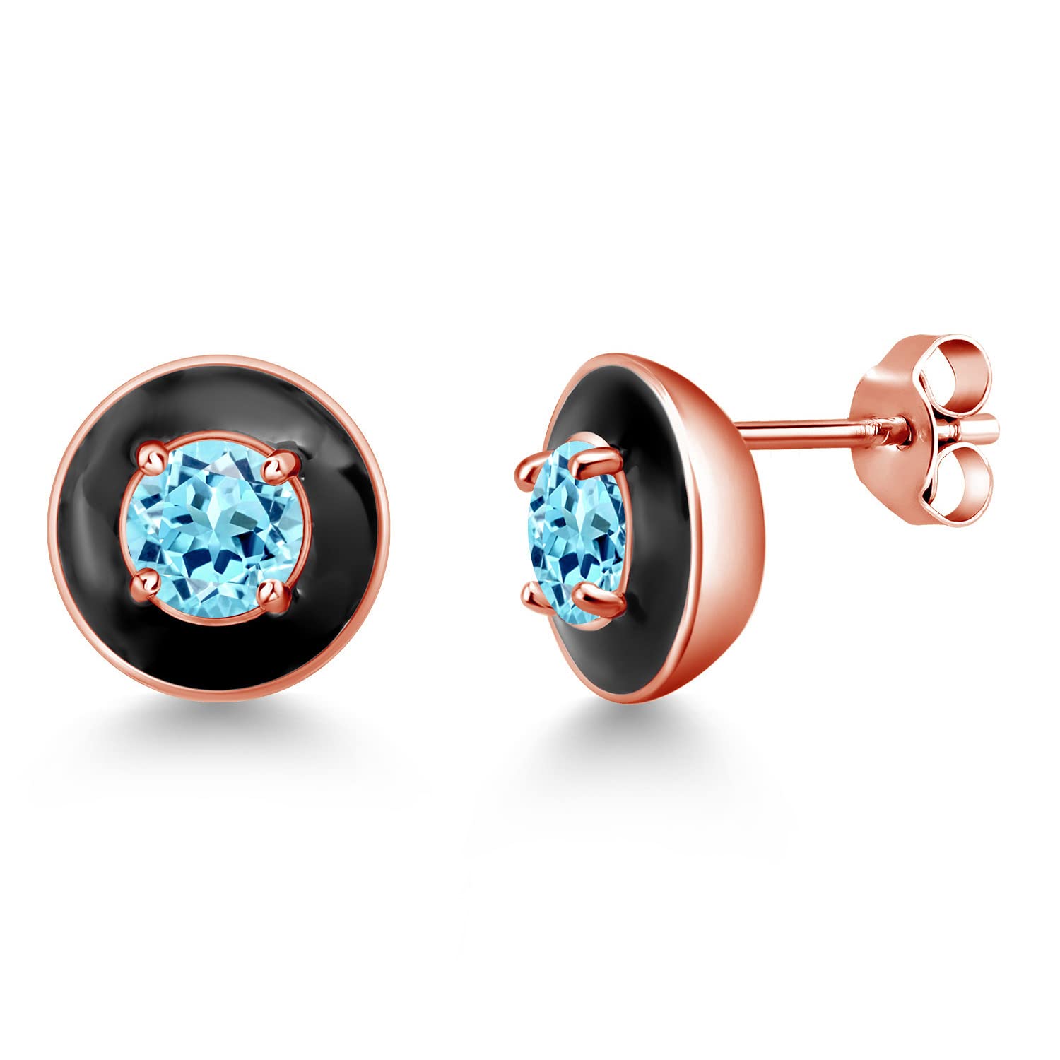 Gem Stone King 18K Gold Plated Sterling Silver 5MM Round Birthstone Stud Earrings with Black Enamel | Elegant Jewelry for Women & Men | Perfect Gift for Birthday, Anniversary & Special Occasions