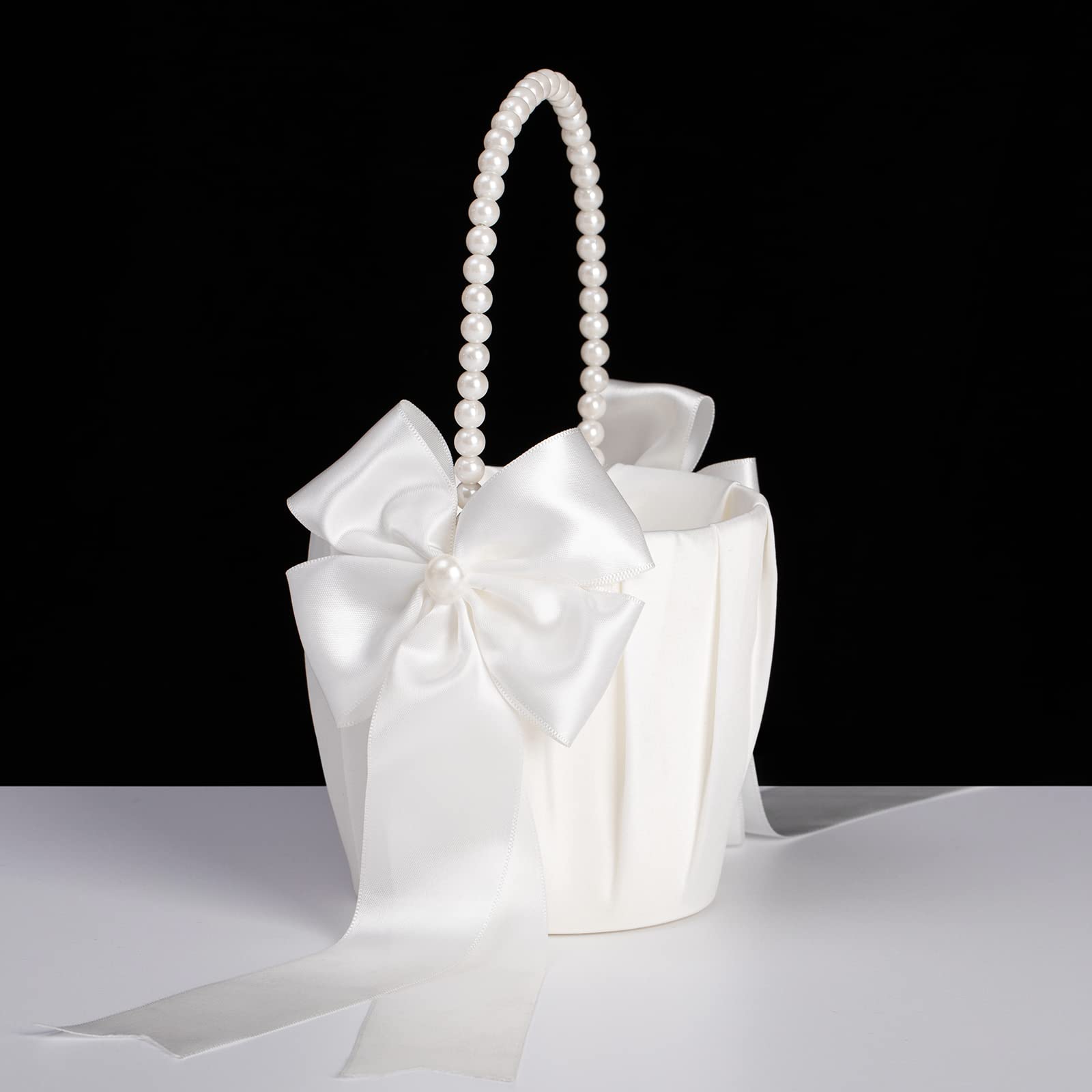 Elegant Ivory Flower Girl Baskets with Pearl Handle - Set of 2 for Wedding Ceremonies | Perfect for Petal Scattering & Bridal Processions