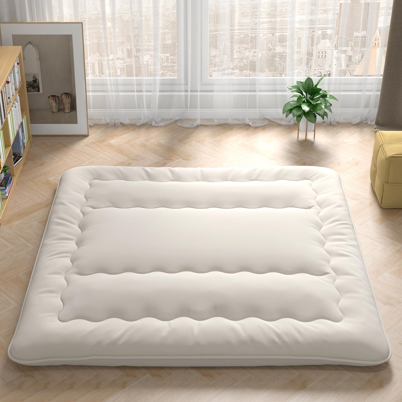 Giantex Japanese Floor Mattress Futon - Foldable & Portable Tatami Mat with Washable Cover & Carry Bag | King Size Roll-Up Mattress for Dorm, Camping, Kids Play Area & Home Lounging | Comfortable Floor Sleeping Pad for Adults & Guests