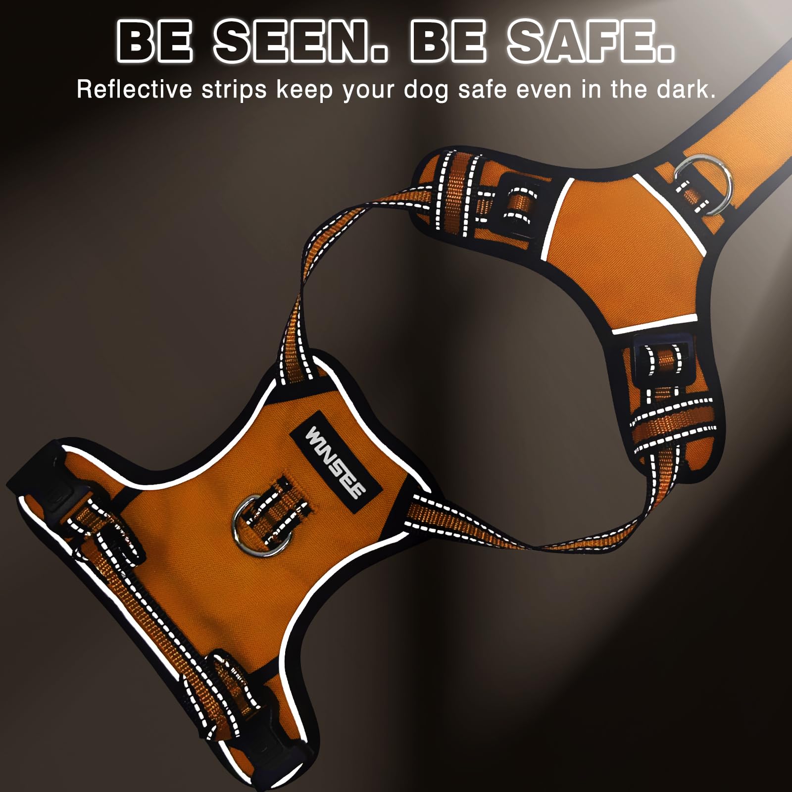 WINSEE No Pull Dog Harness with Collar - Adjustable Reflective Oxford Vest for Small Medium Large XL Dogs - Front & Back Leash Clips & Control Handle - Perfect for Walking, Hiking & Outdoor Adventures