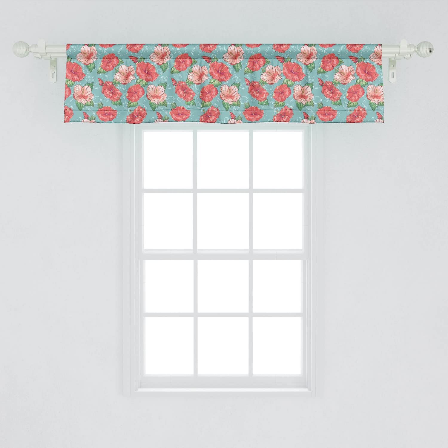 Ambesonne Hibiscus Window Valance Set of 2 - Tropical Flower & Bubble Design Rod Pocket Curtains for Kitchen & Bedroom, 54