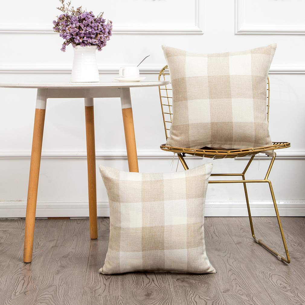 2 Pack Buffalo Check Plaid Throw Pillow Covers 18x18 Inches - Farmhouse Rustic Vintage Decor for Living Room, Bedroom, Couch & Cafe - Cozy Country Style Home and Garden Accent