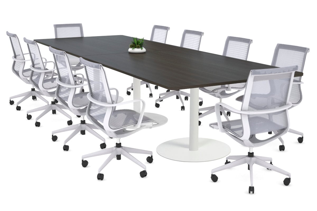 Premium Sapphire Disc Base Boardroom Rectangle Table - 3200L x 1100W with Rounded Corners - Elegant Conference Table for Office Meetings & Executive Workspaces