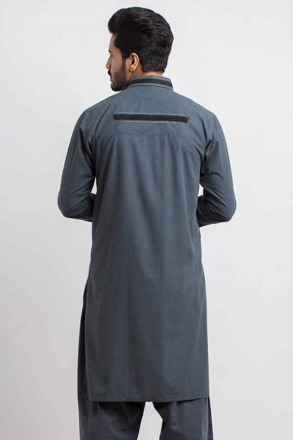 Elegant Grey Shalwar Kameez with Black Stripe - Traditional Pakistani Outfit for Men & Women - Perfect for Weddings, Eid & Special Occasions