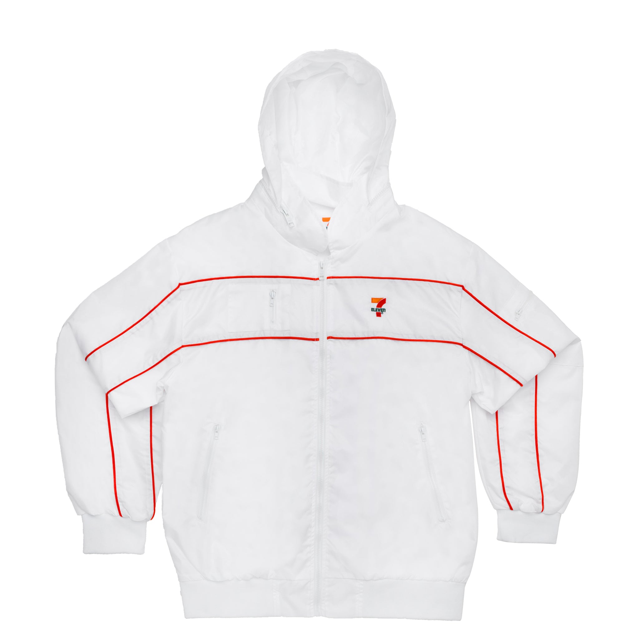 Retro 7 Eleven® White Windbreaker Jacket - Vintage Style Lightweight Unisex Raincoat for Men & Women - Perfect for Outdoor Activities, Casual Wear & Street Fashion