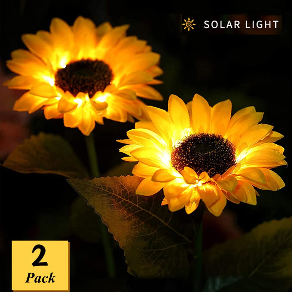 Sunflower Solar Garden Stake Lights - Waterproof Outdoor Solar Powered Decorative Lights for Garden, Patio, Backyard (2 Pack) | Perfect for Pathway Lighting, Landscape Accents & Evening Ambiance