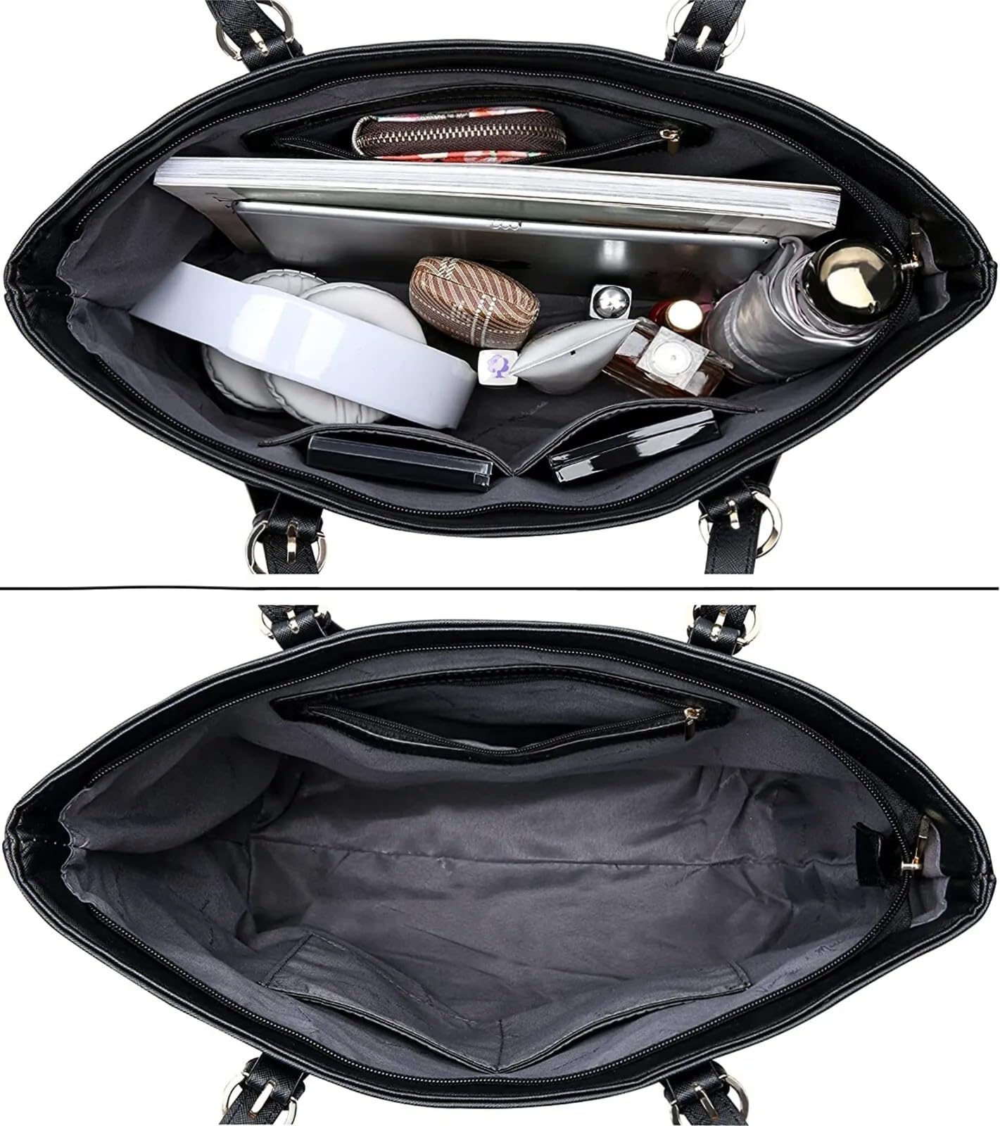 Stylish Black Travel Tote Bag for Women with Bow Detail & Zip Closure - Large Shoulder Handbag for Work, Laptop, Business & Weekend Getaways | Perfect for Office Commute, Business Trips & Travel Accessories