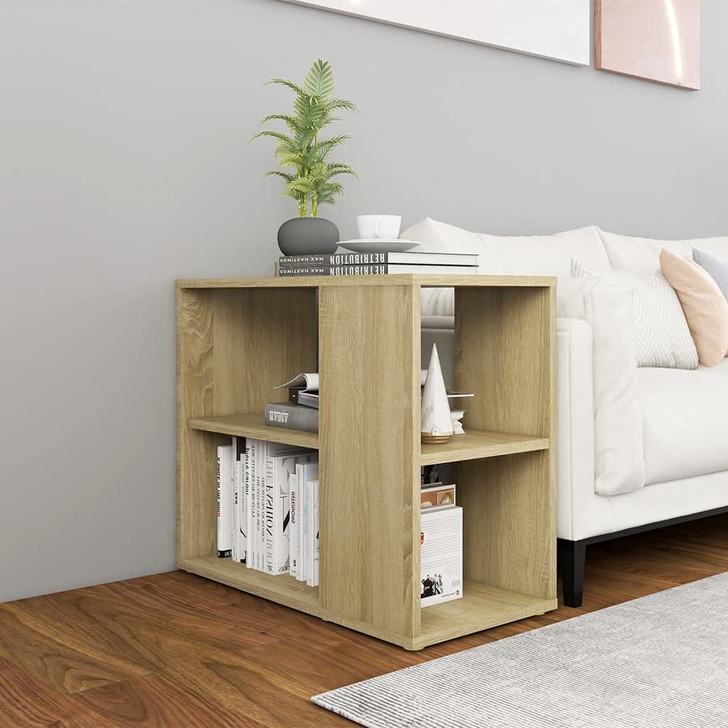 Sofa Side Cabinet with 2 Shelves, Chipboard Book Shelf Side Table, Cupboard Console Table Organizer for Home Living Room Dining Room, 24