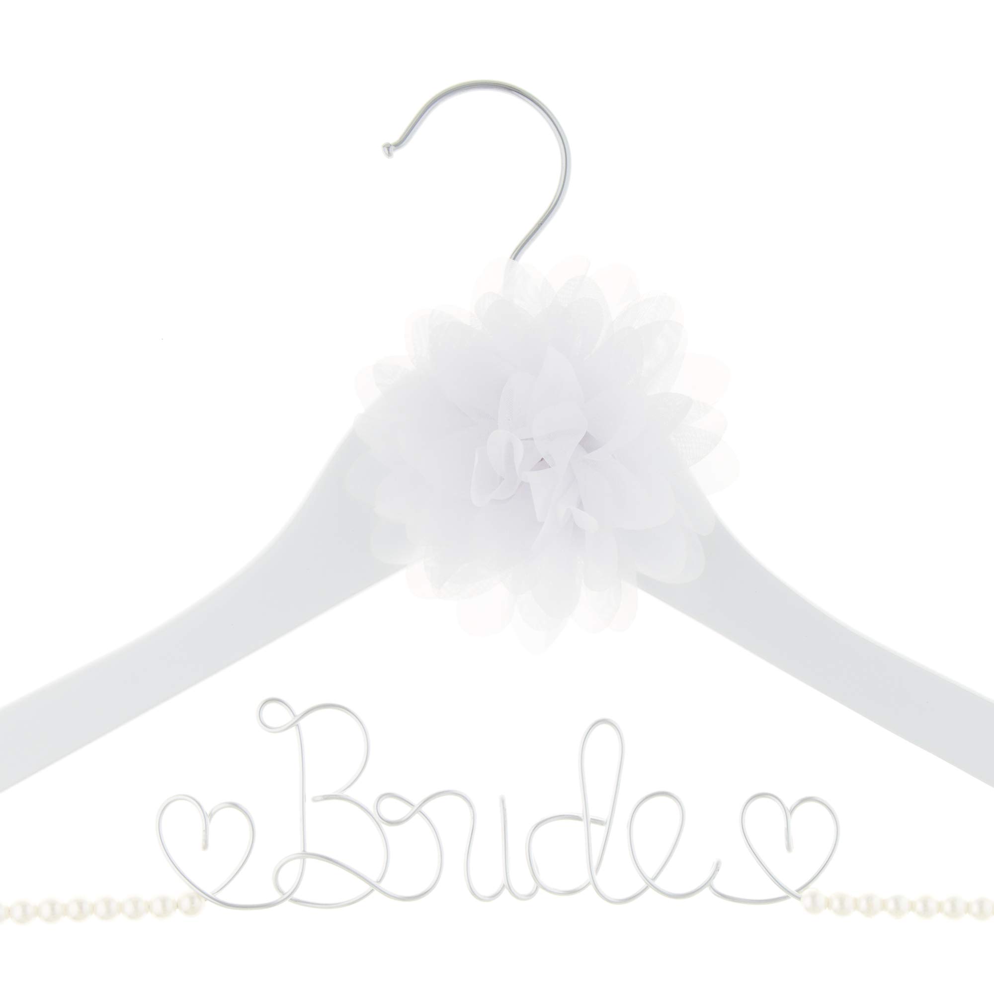 Elegant Wooden & Wire Wedding Dress Hanger for Bride - White with Pearl Strand & Flower Decoration | Perfect for Bridal Gowns, Dresses & Special Occasion Wardrobe Organization