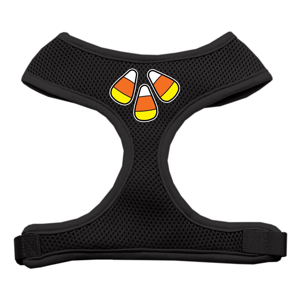 Candy Corn Pattern Soft Mesh Dog Harness - Adjustable Black Medium Pet Vest for Small & Medium Dogs - Perfect for Halloween, Walks & Outdoor Adventures