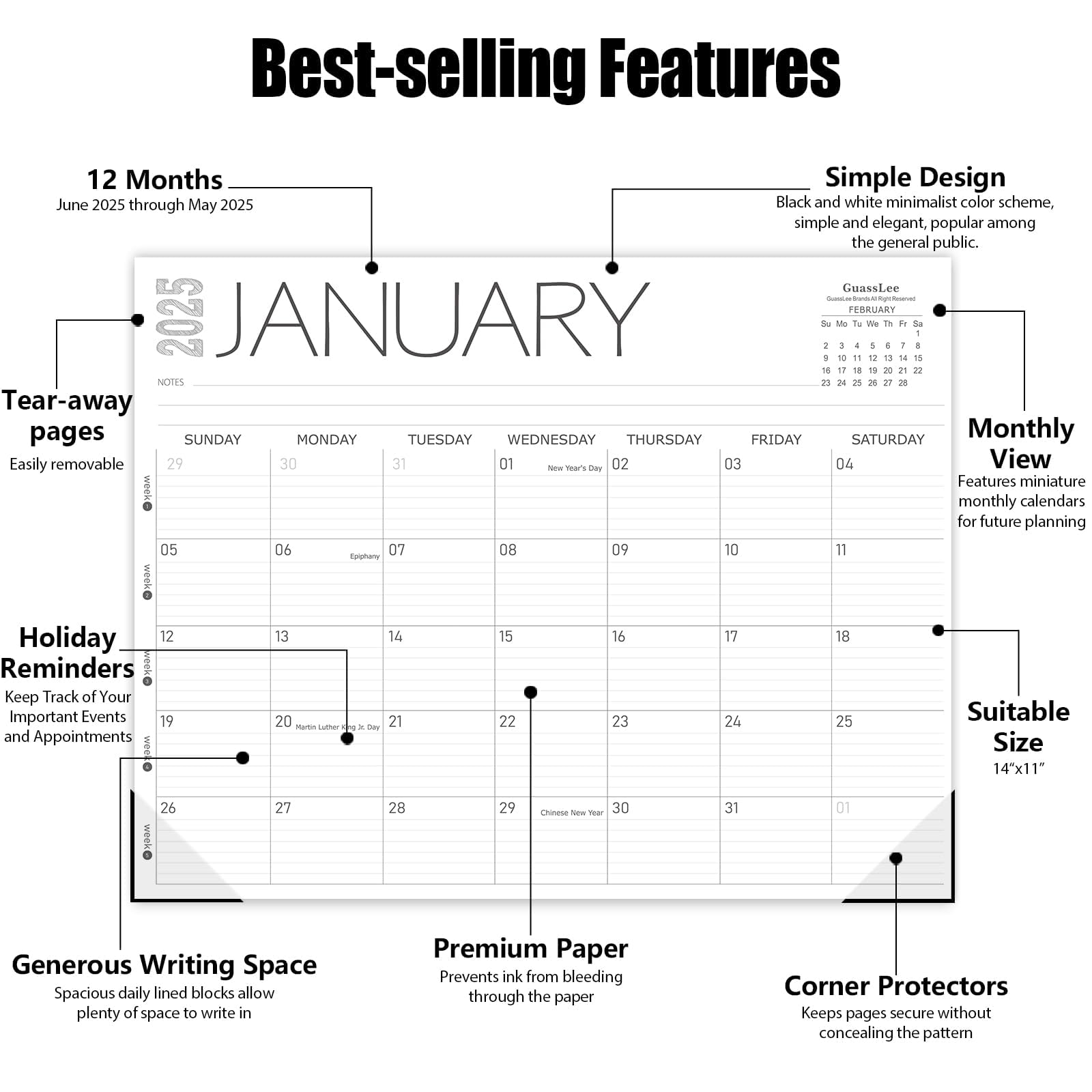 GuassLee 2025-2026 Monthly Desk Calendar Planner (June 2025-May 2026) - 14