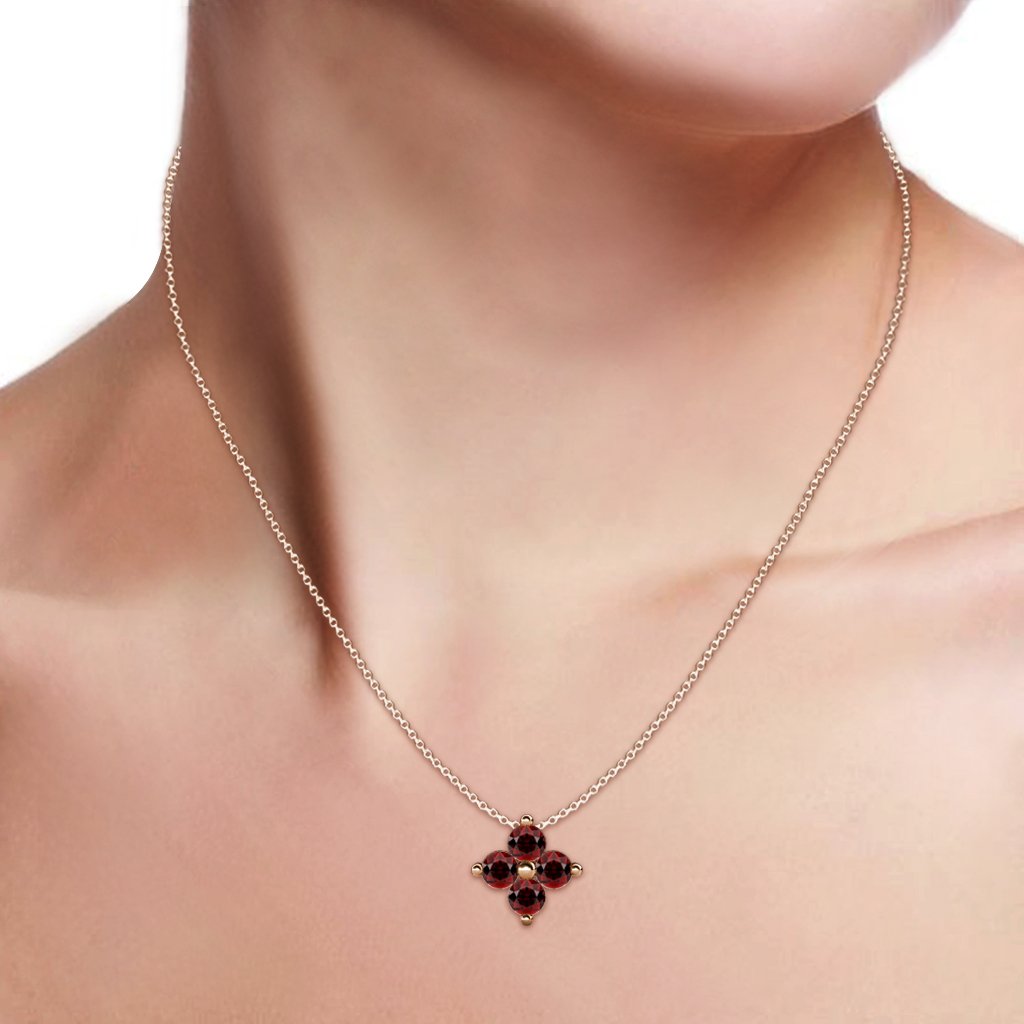 14K Rose Gold Floral Pendant with 0.34ctw Round Red Garnet Stones & 18