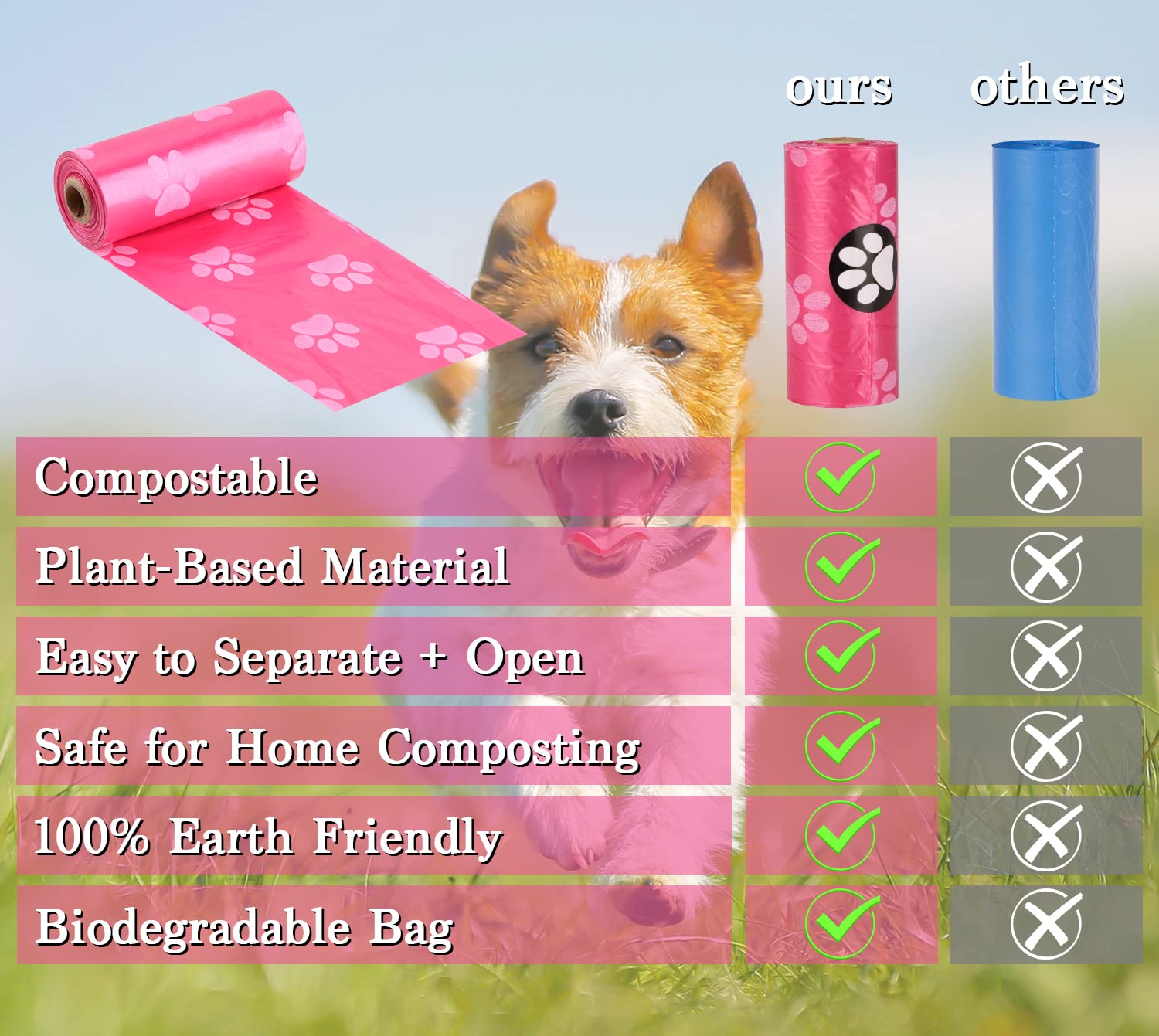Biodegradable Dog Poop Bags with Holder - 240 Large Compostable Pet Waste Bags | Corn Starch Blended, Extra Thick & Leak Proof | Eco-Friendly Dog Walking & Park Cleanup (Pink)