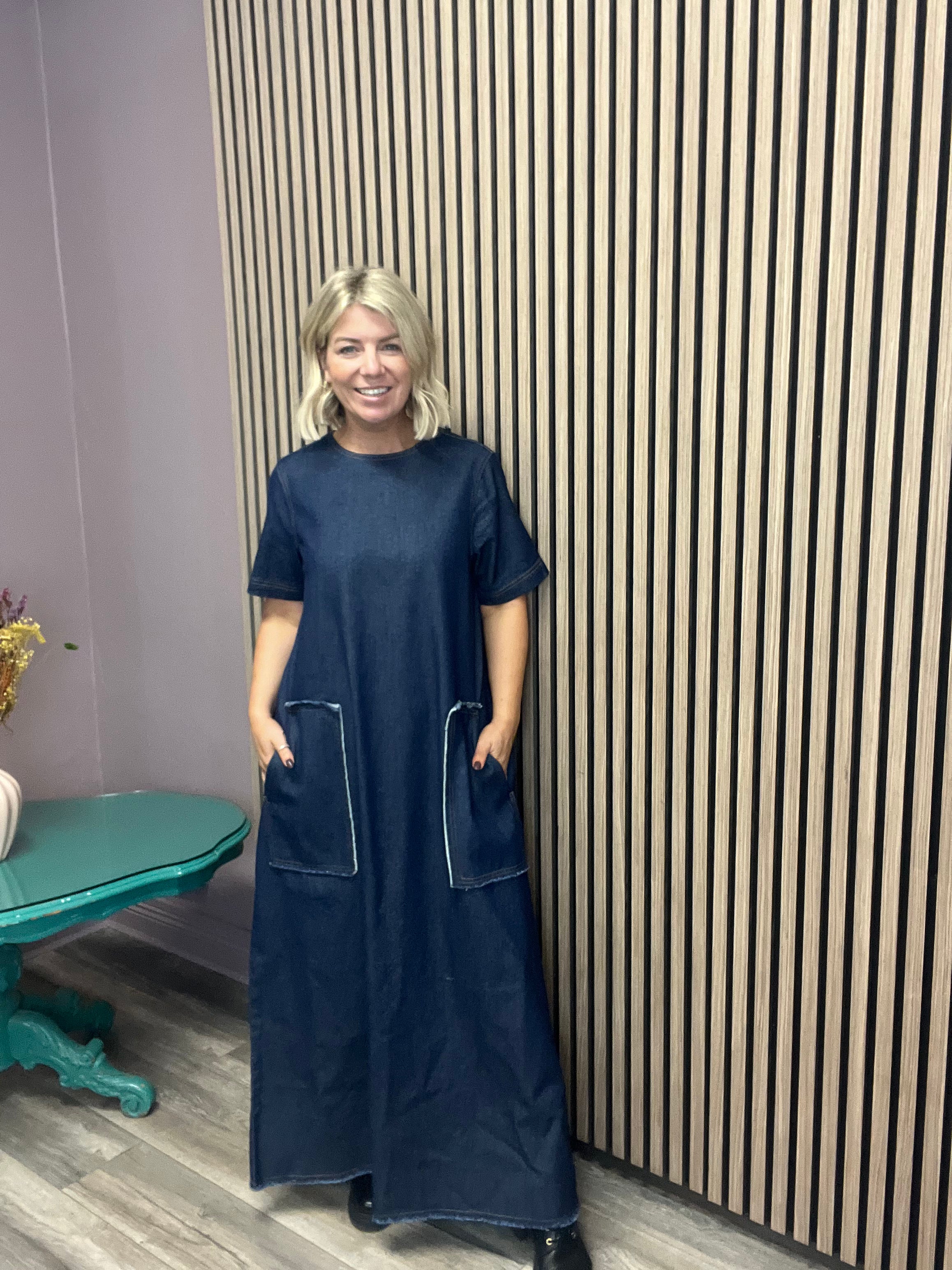 HARLOW Long Denim Dress for Women - Classic Rinse Wash Blue Jeans Style - Perfect for Casual Outings, Date Nights & Summer Wear