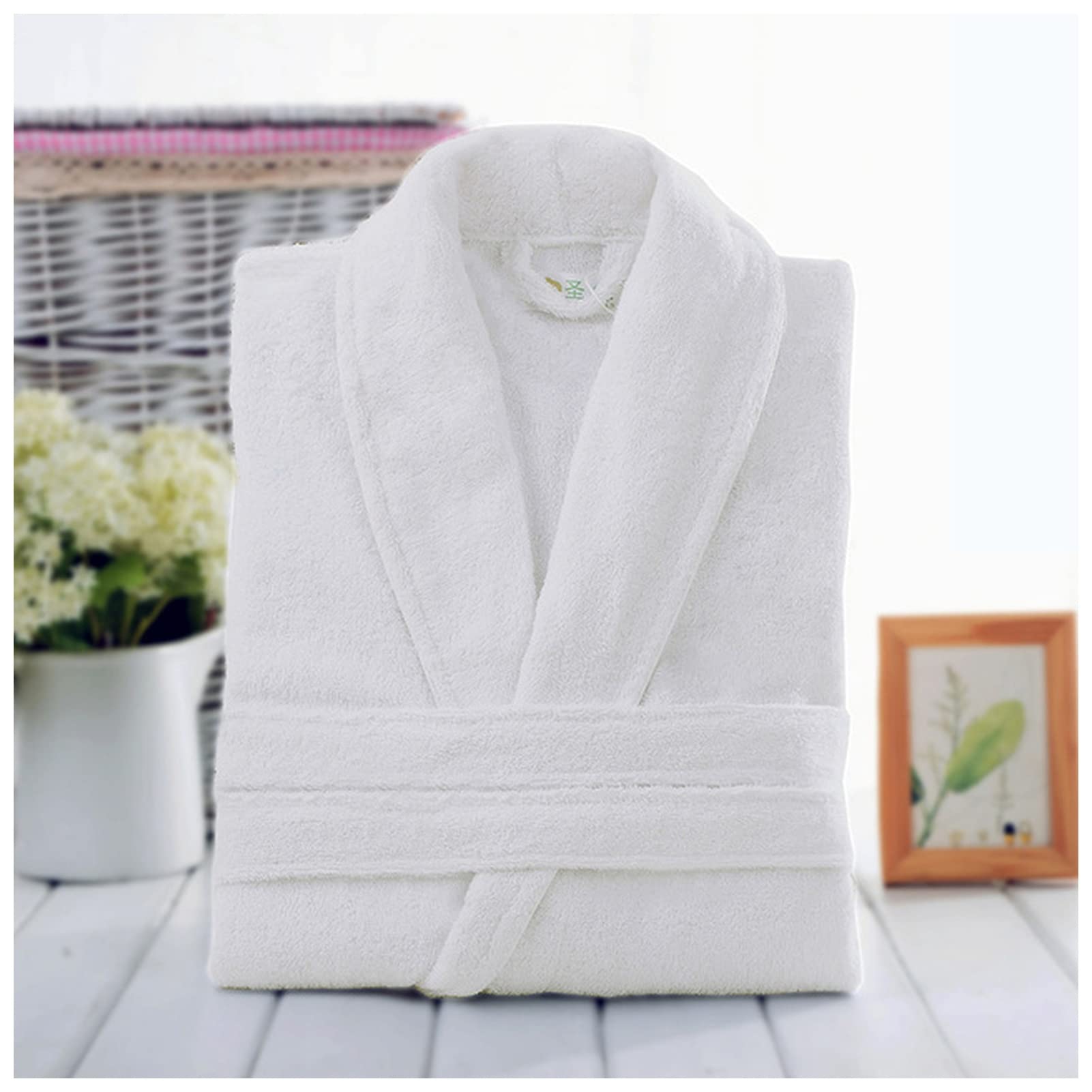 Chaber 100% Cotton Unisex Bath Robe & Towel Set - Soft Terry Cloth Bathrobe for Men & Women, Home Sleepwear, Spa & Lounge Wear (White, Size L) - Perfect for Relaxation, After Shower, Hotel & Vacation Use