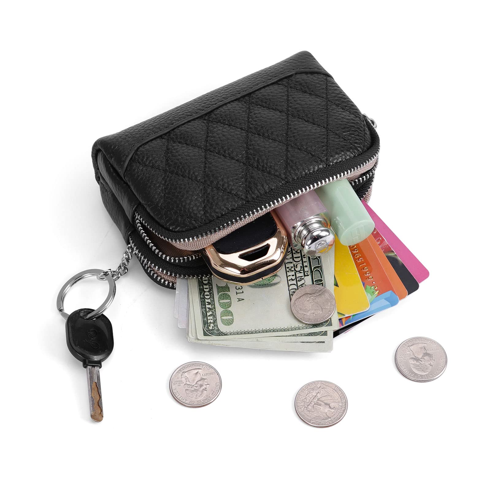 Genuine Leather Small Coin Purse Wallet for Women - Compact Change Holder with Keychain Ring - Perfect for Keys, Coins & Cards | Ideal for Everyday Use, Travel & Gifts