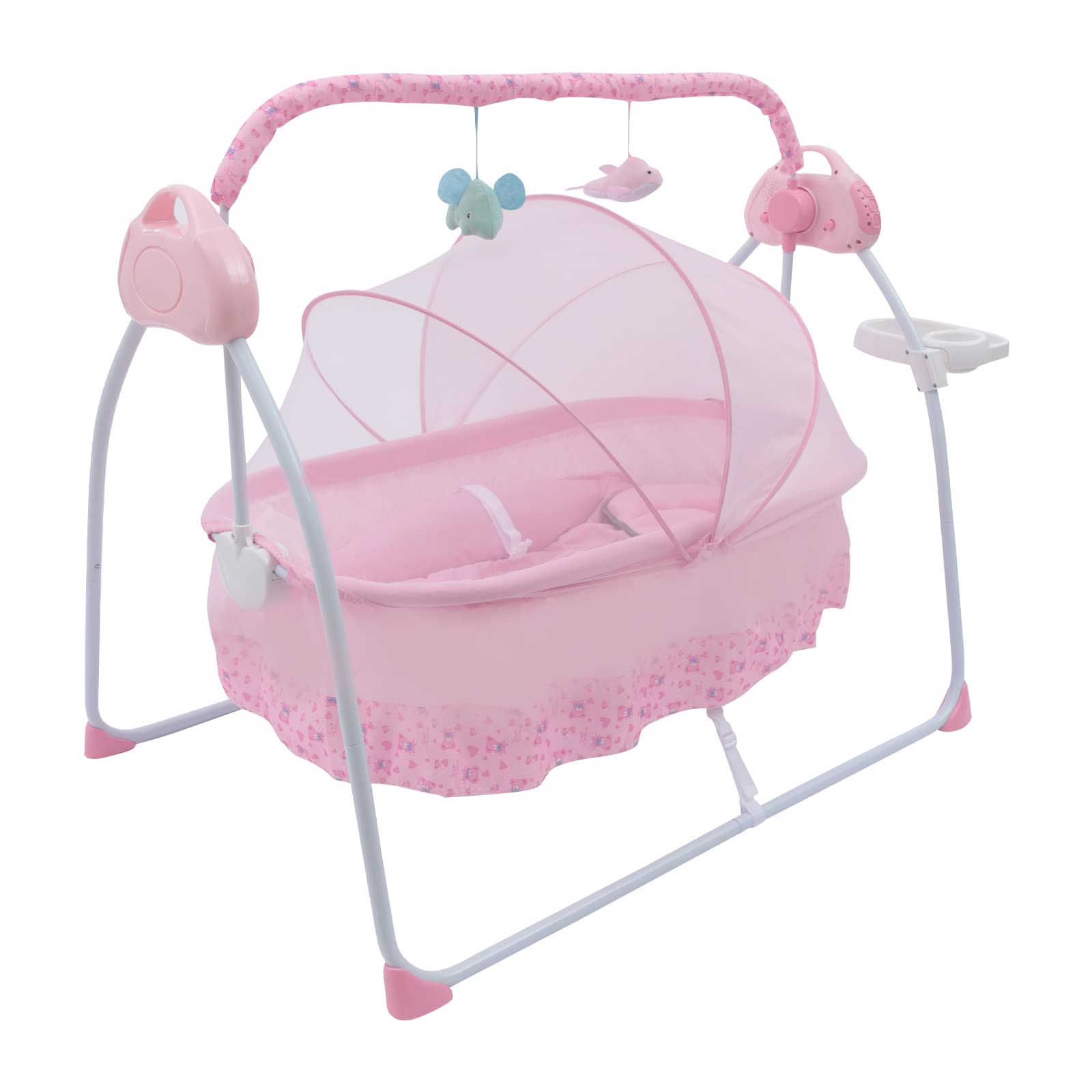 Portable Electric Baby Swing Rocker with Remote Control - Foldable Infant to Toddler Rocking Chair with 5 Adjustable Speeds, Music, Timer & Pink Stand - Perfect for Nursery, Travel & Soothing Fussy Babies