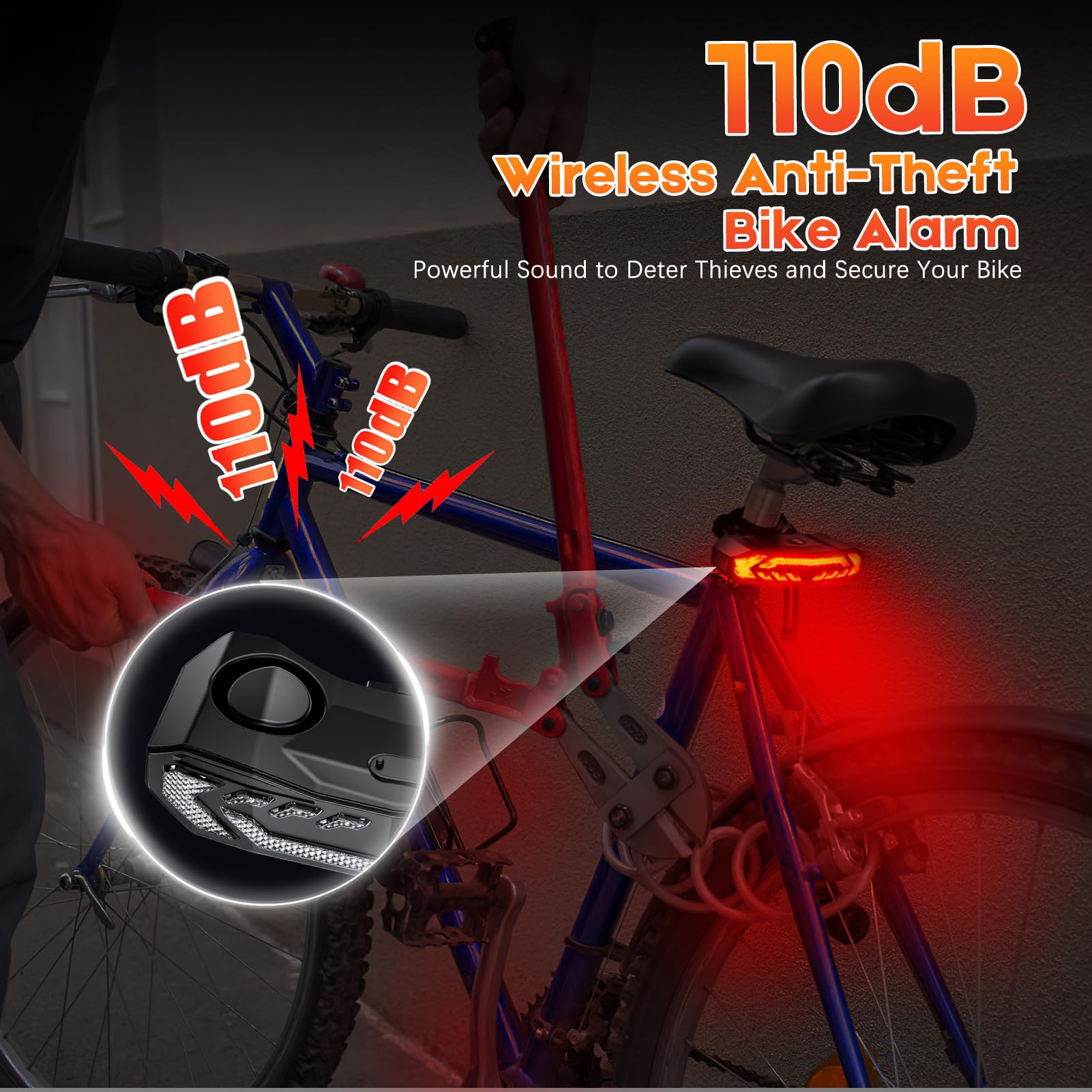 Smart Bike Tail Light with Turn Signals & Brake Light - Anti-Theft Bike Alarm with Remote Control - USB-C Rechargeable Bike Horn - Auto ON/OFF & IP65 Waterproof - Perfect for Night Cycling, Commuting & Urban Safety