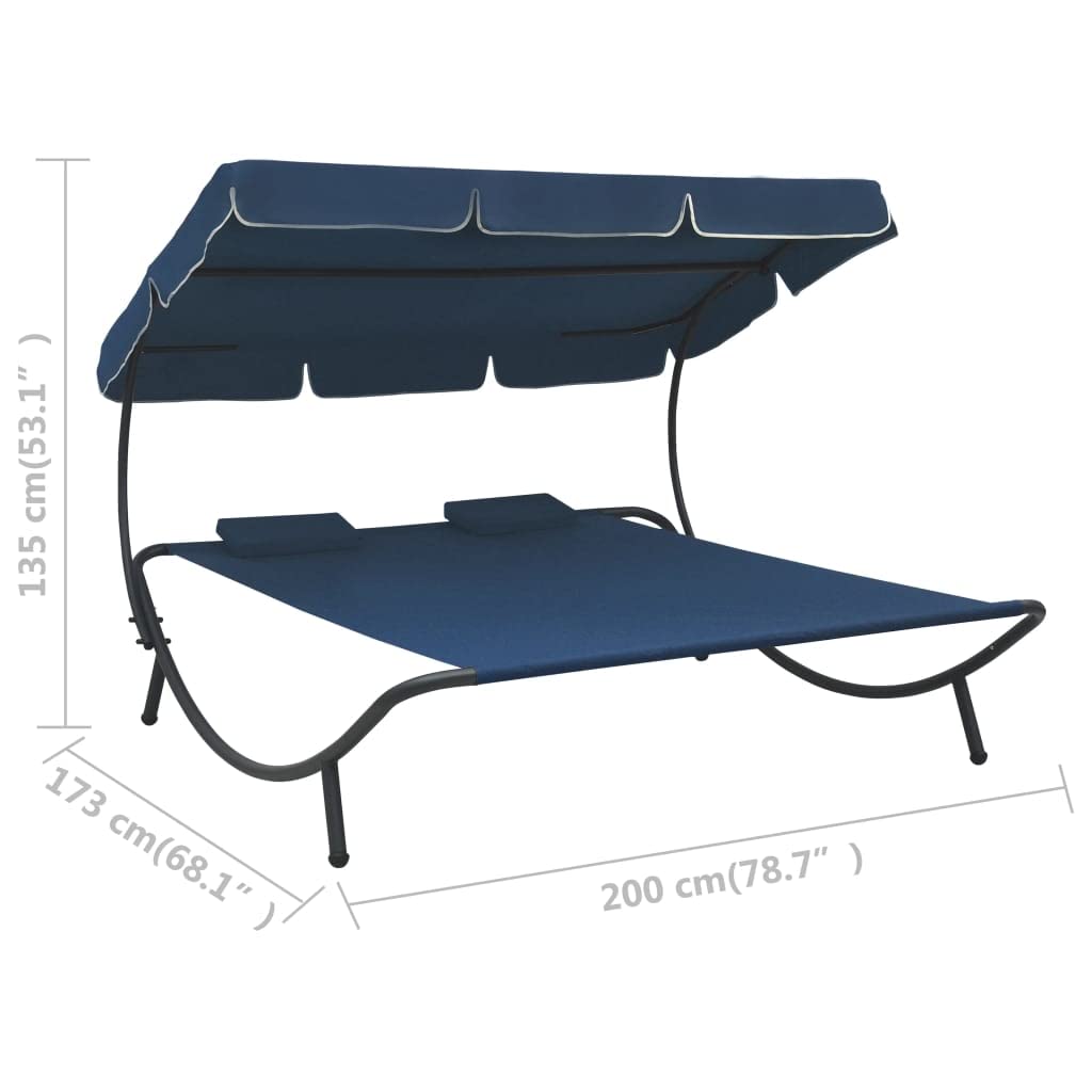 SKM Patio Lounge Bed with Canopy & Pillows - Outdoor Relaxation Furniture for Poolside, Garden, or Backyard - Blue
