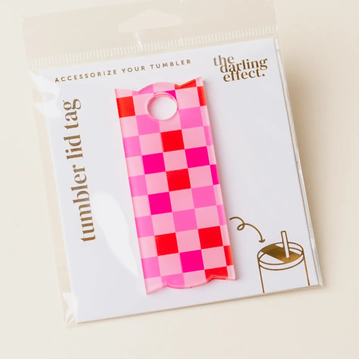 Hot Pink Check Tumbler Lid Tag - Leak-Proof Insulated Cup Cover for 20oz 30oz Tumblers - Perfect for Coffee, Tea & Cold Drinks at Home, Office or Travel